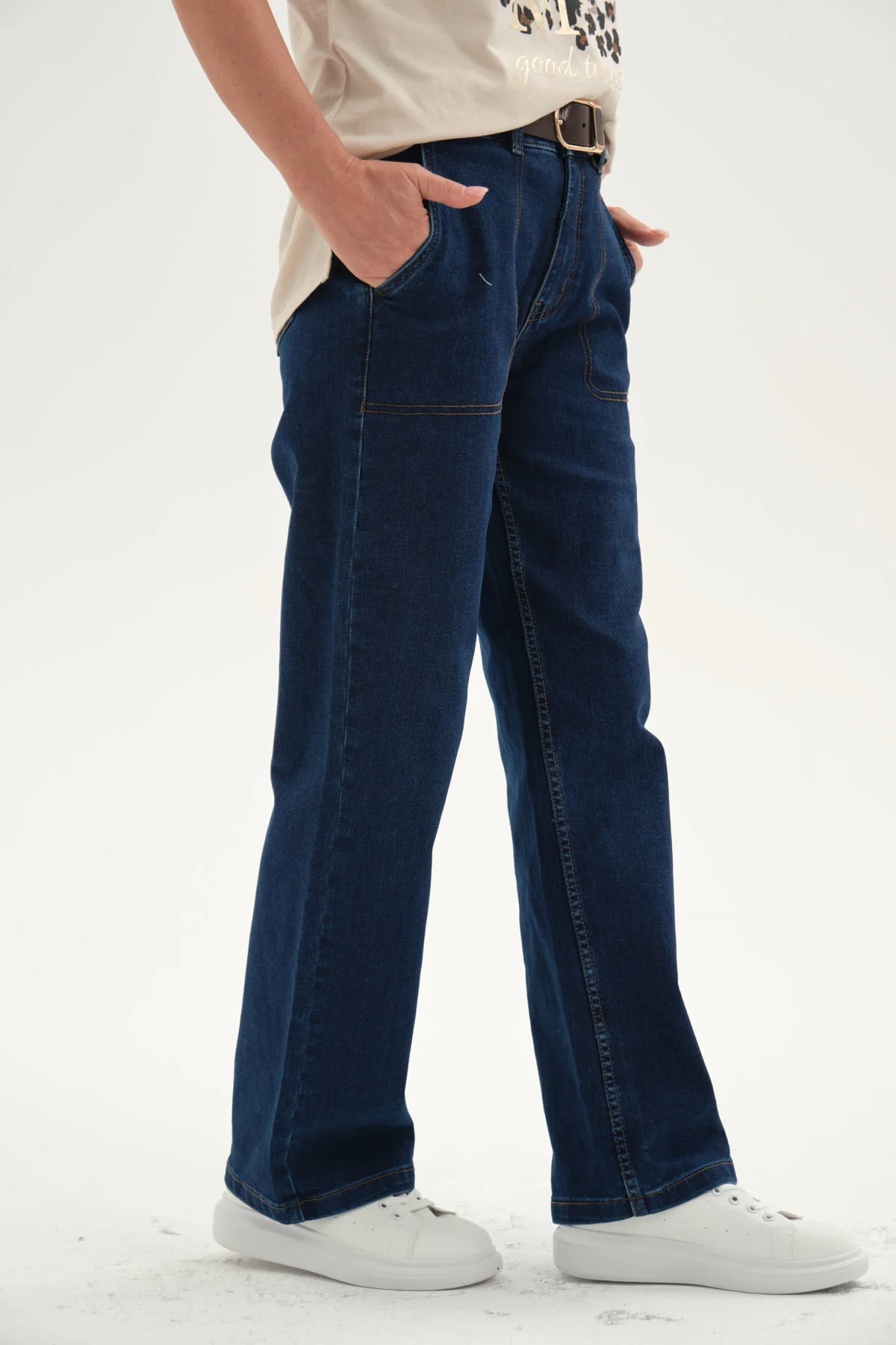 Jeans Mujer Flare Tiro Alto Azul Oscuro - Image 3