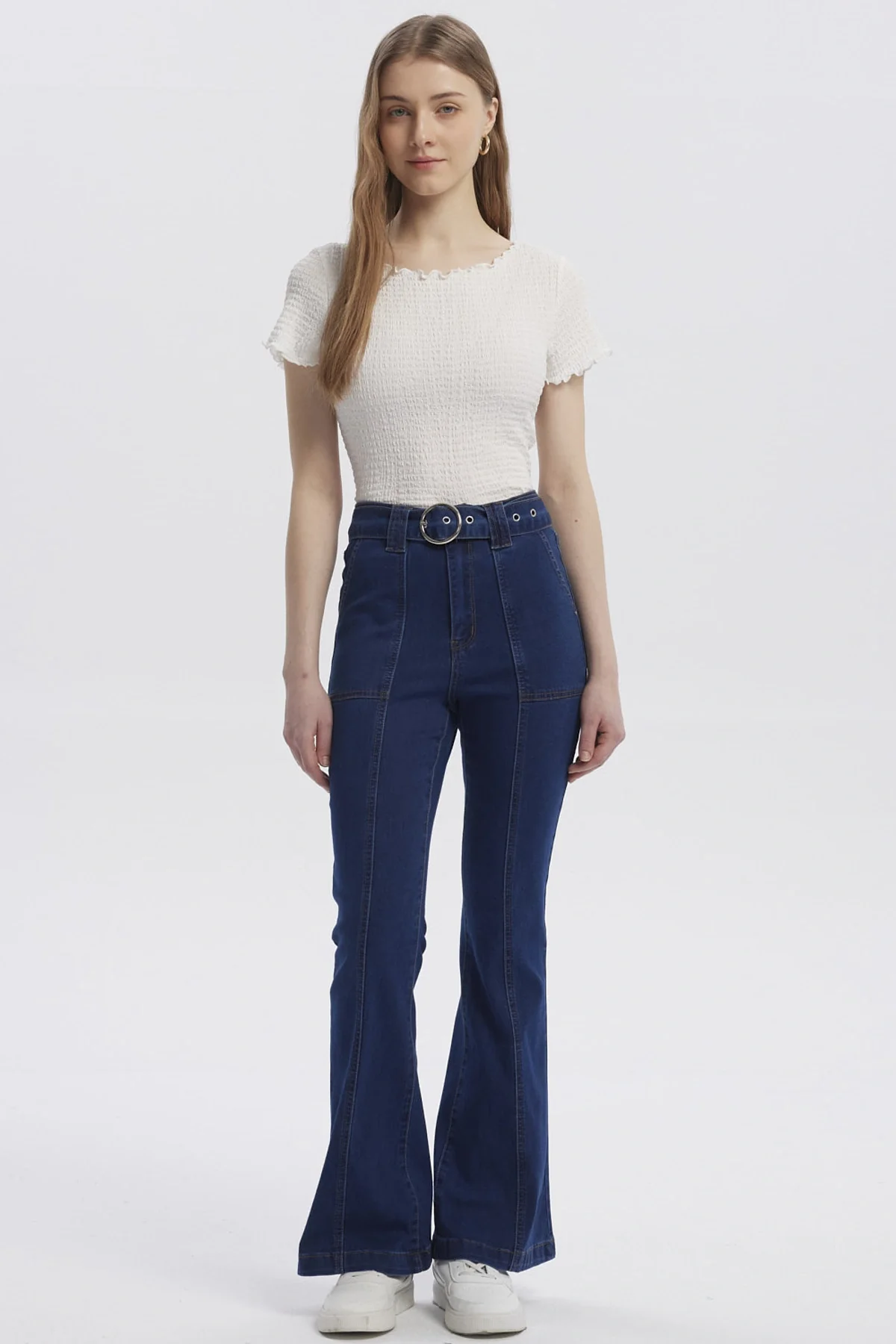 Jeans Mujer Moda Flare Azul Oscuro - Image 4