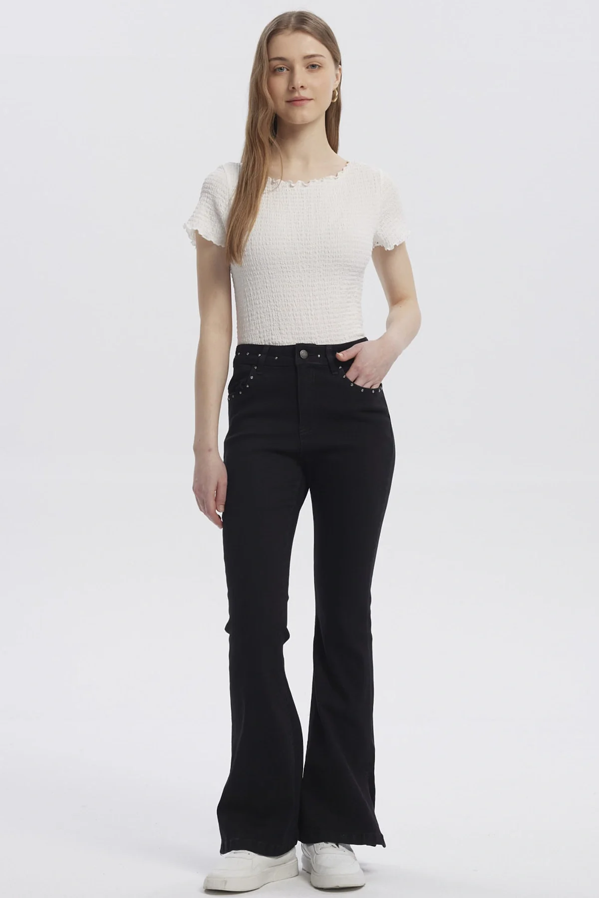 Jeans Mujer Moda Flare Negro - Image 4