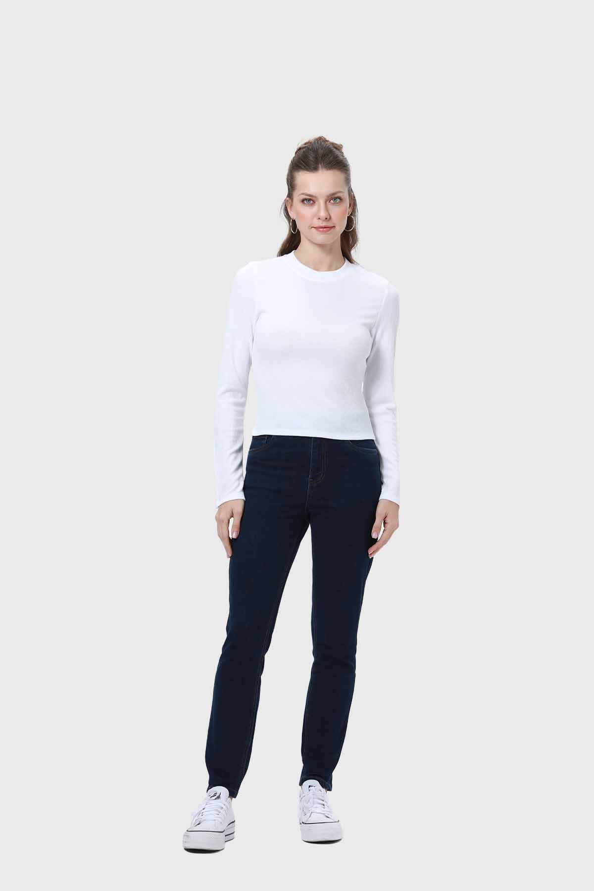 Jeans Mujer Skinny Con Polar Azul - Image 4