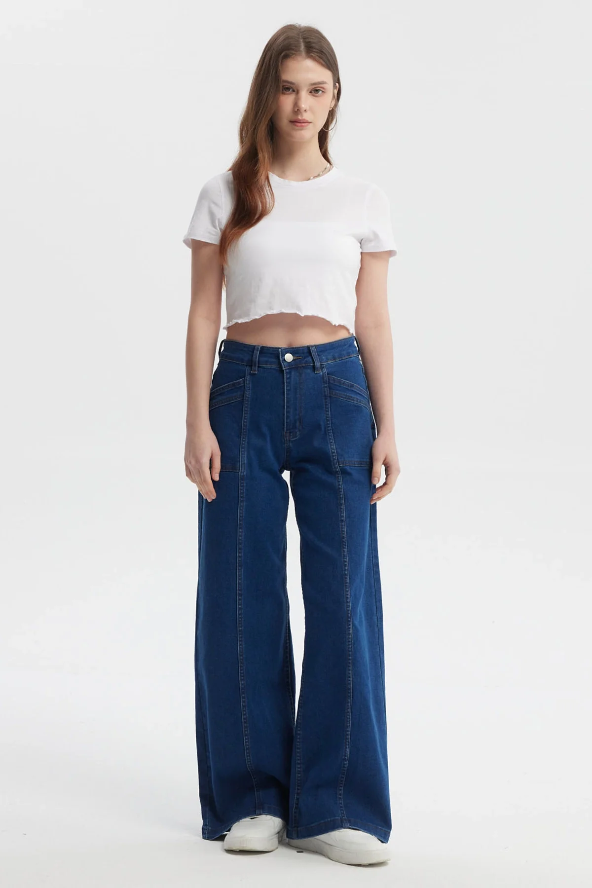 Jeans Mujer Wide Leg Azul Oscuro - Image 4