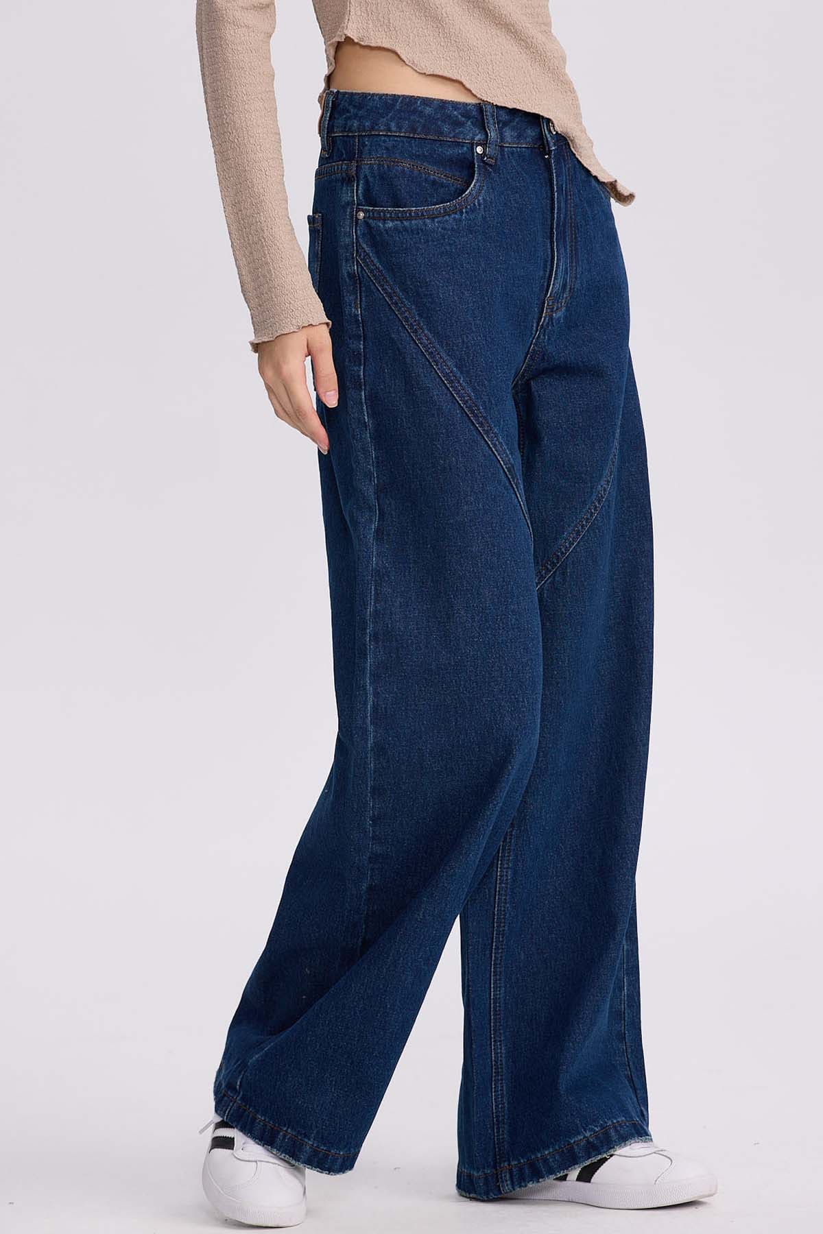 Jeans Mujer Wide Leg Cortes Azul Oscuro - Image 2
