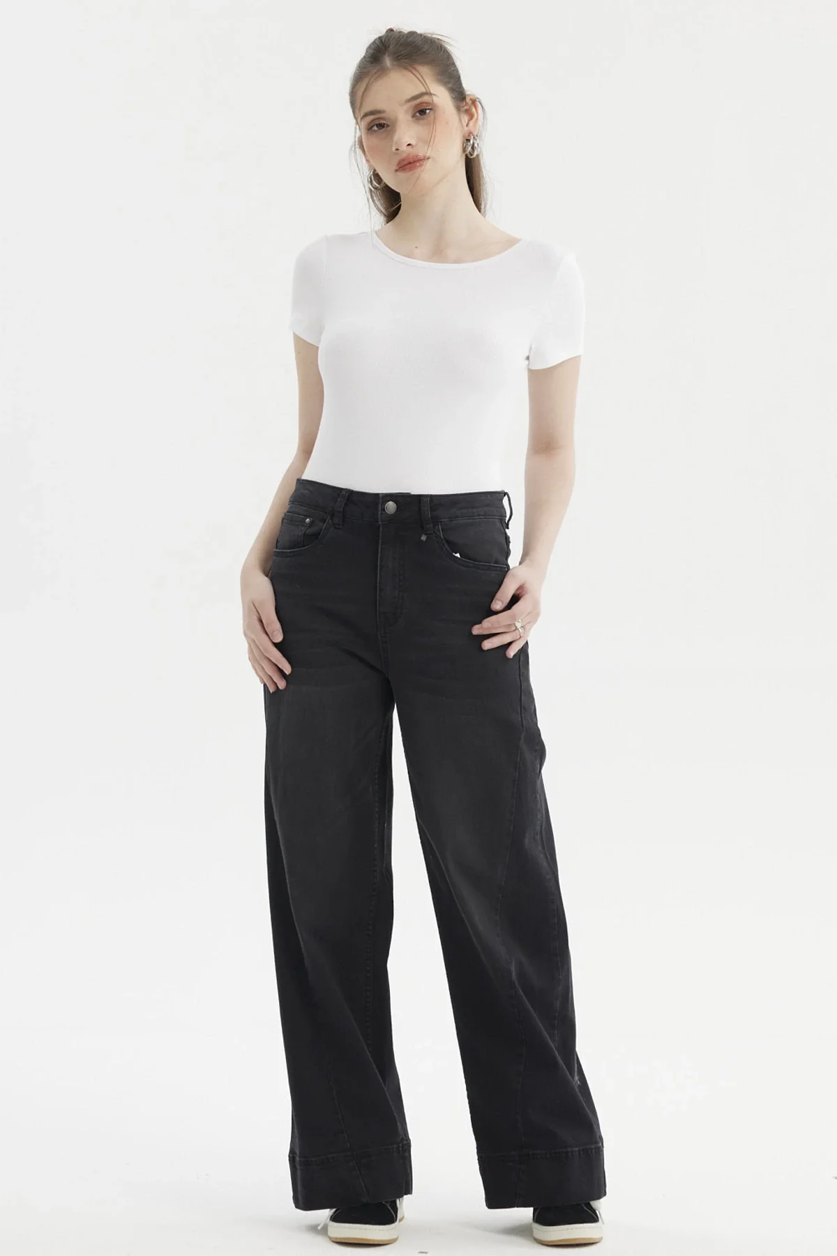 Jeans Mujer Wide Leg Diagonal Negro - Image 4