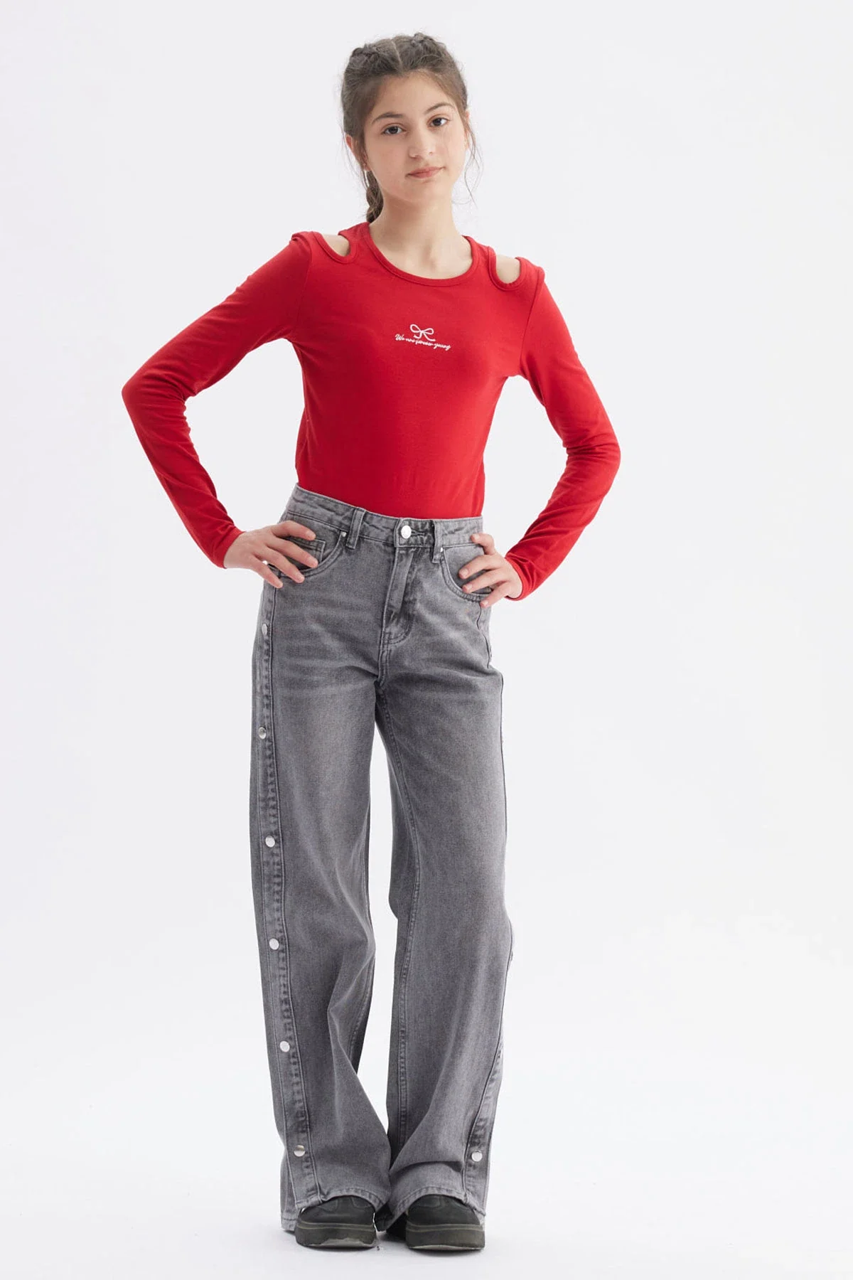 Jeans Niña Wide Leg Gris - Image 4
