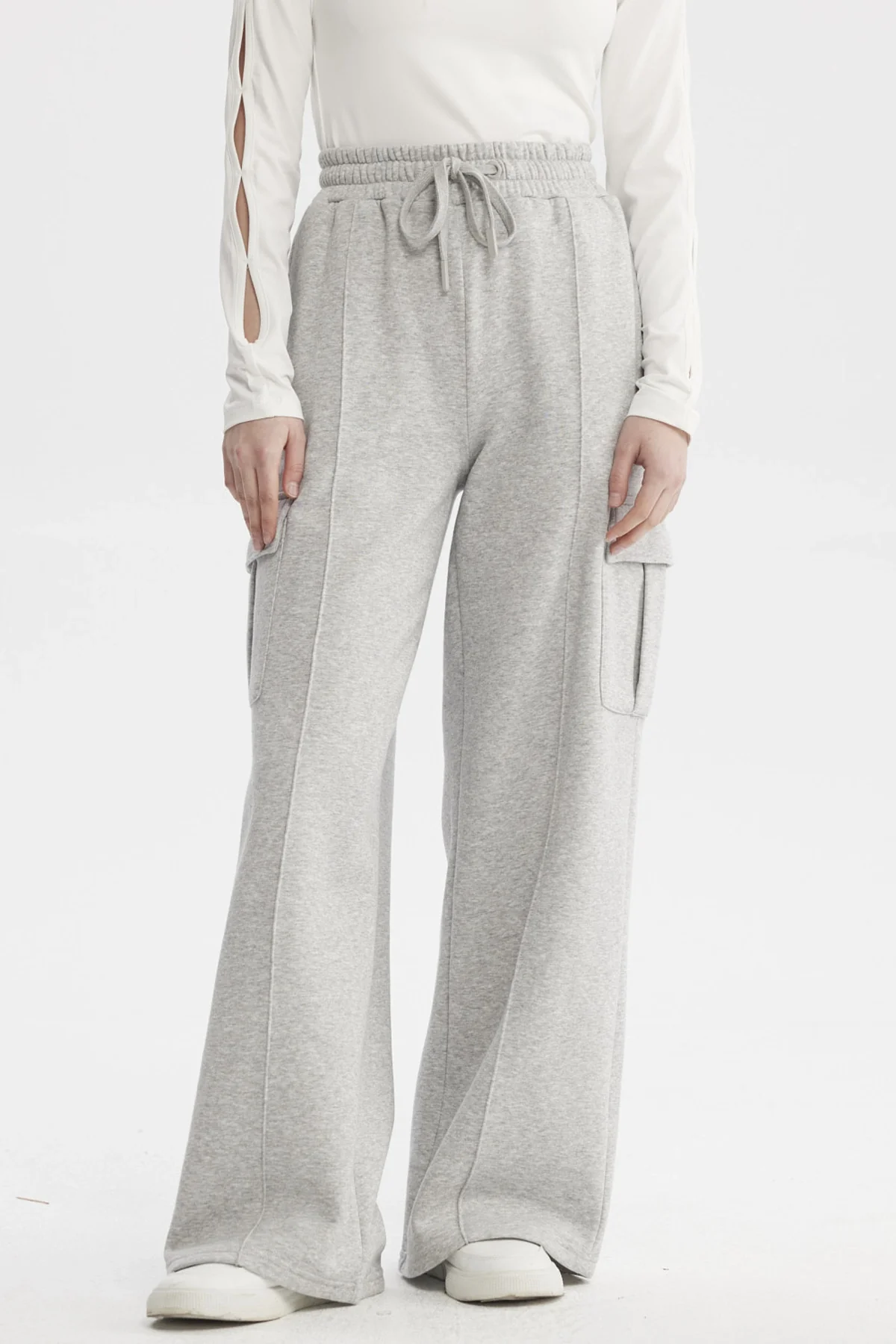 Pantalón Buzo Mujer Cargo Gris Melange