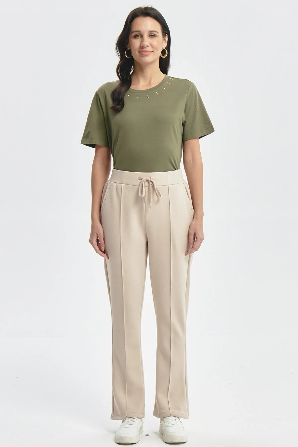 Pantalón Buzo Mujer Clásico Flare Beige - Image 4