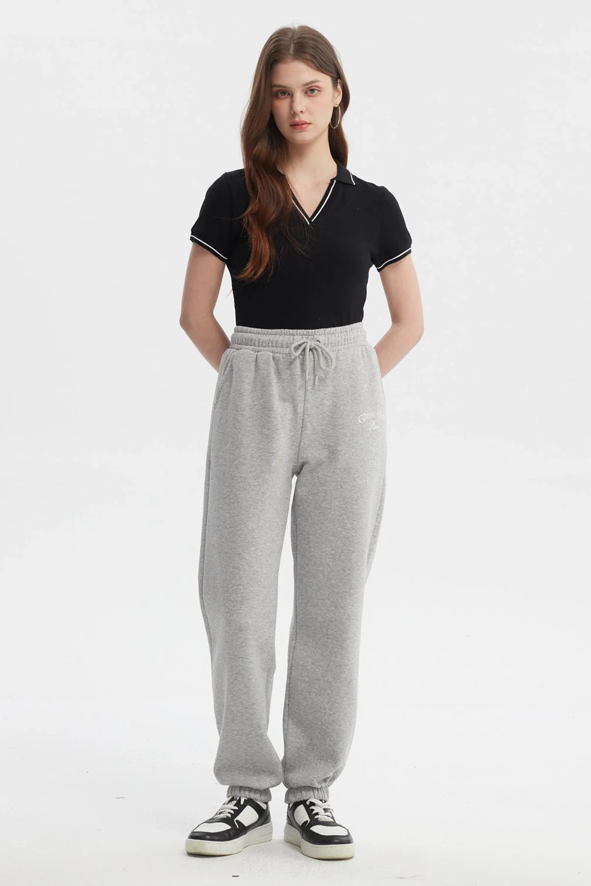Pantalón Buzo Mujer Jogger Gris Melange - Image 4