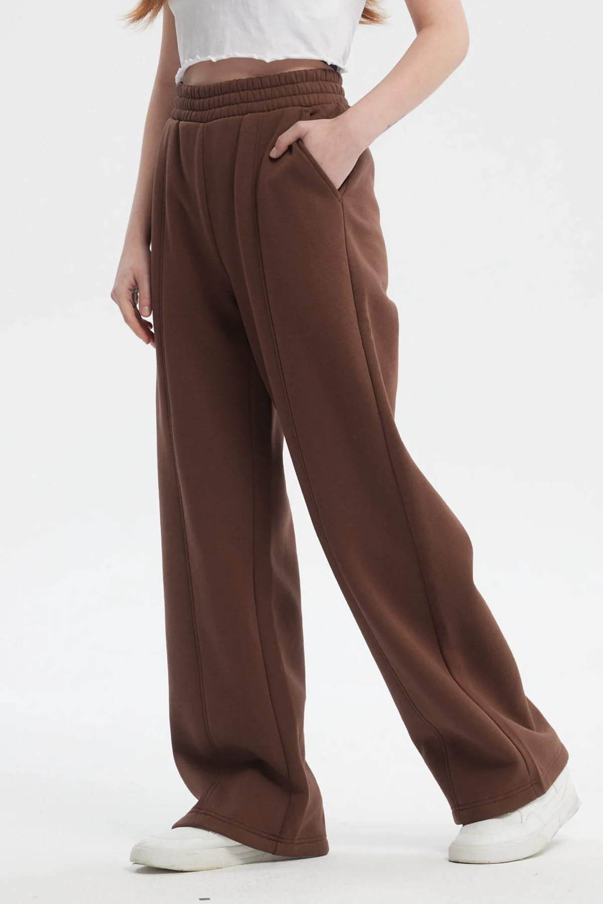 Pantalón Buzo Mujer Wide Leg Café Oscuro - Image 2