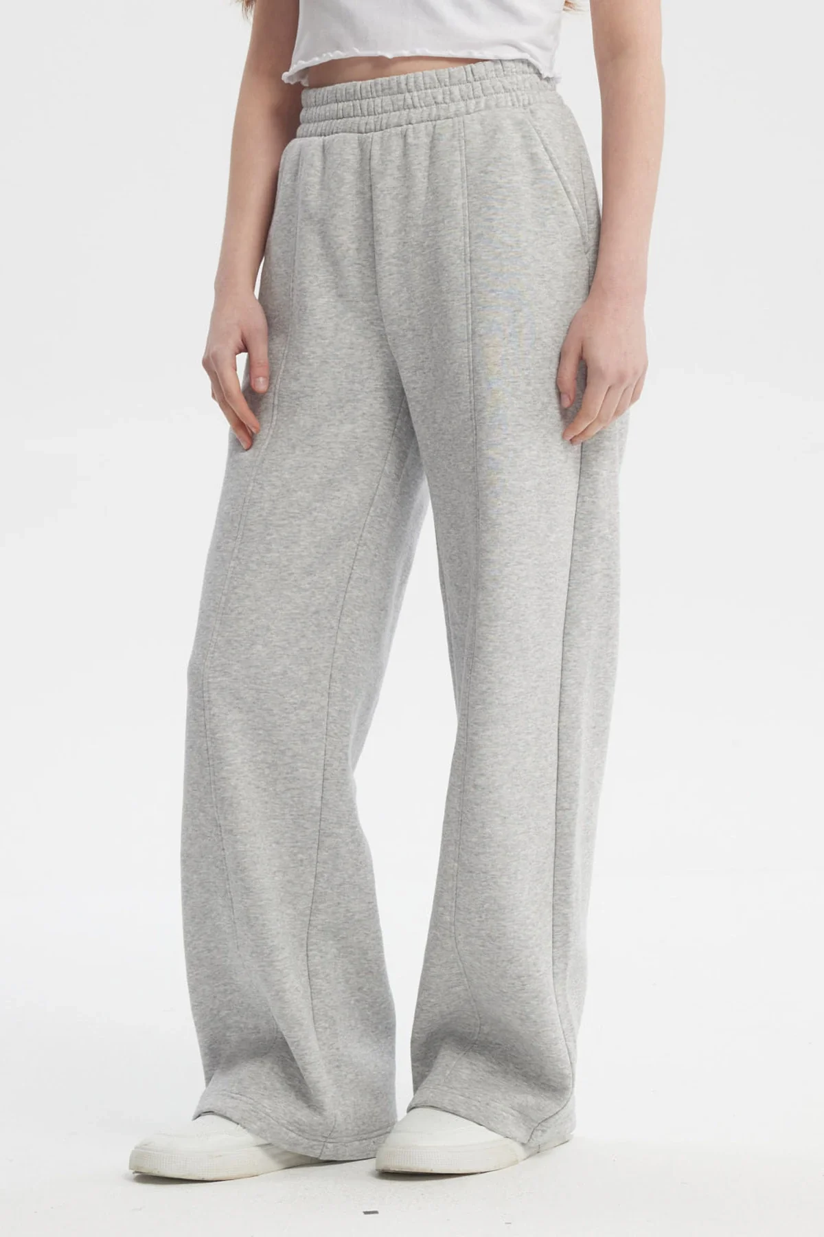 Pantalón Buzo Mujer Wide Leg Gris Melange - Image 2