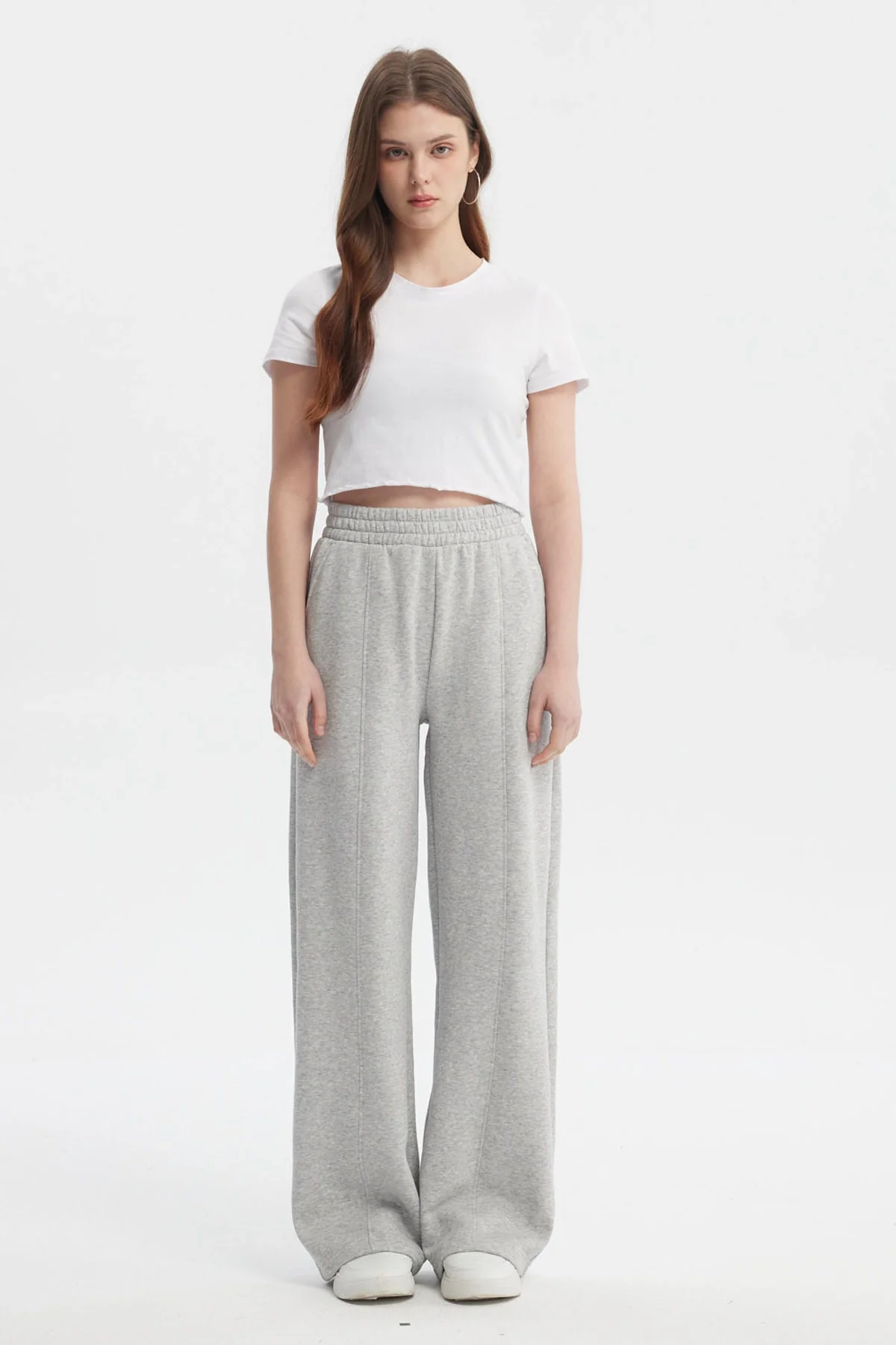 Pantalón Buzo Mujer Wide Leg Gris Melange - Image 4