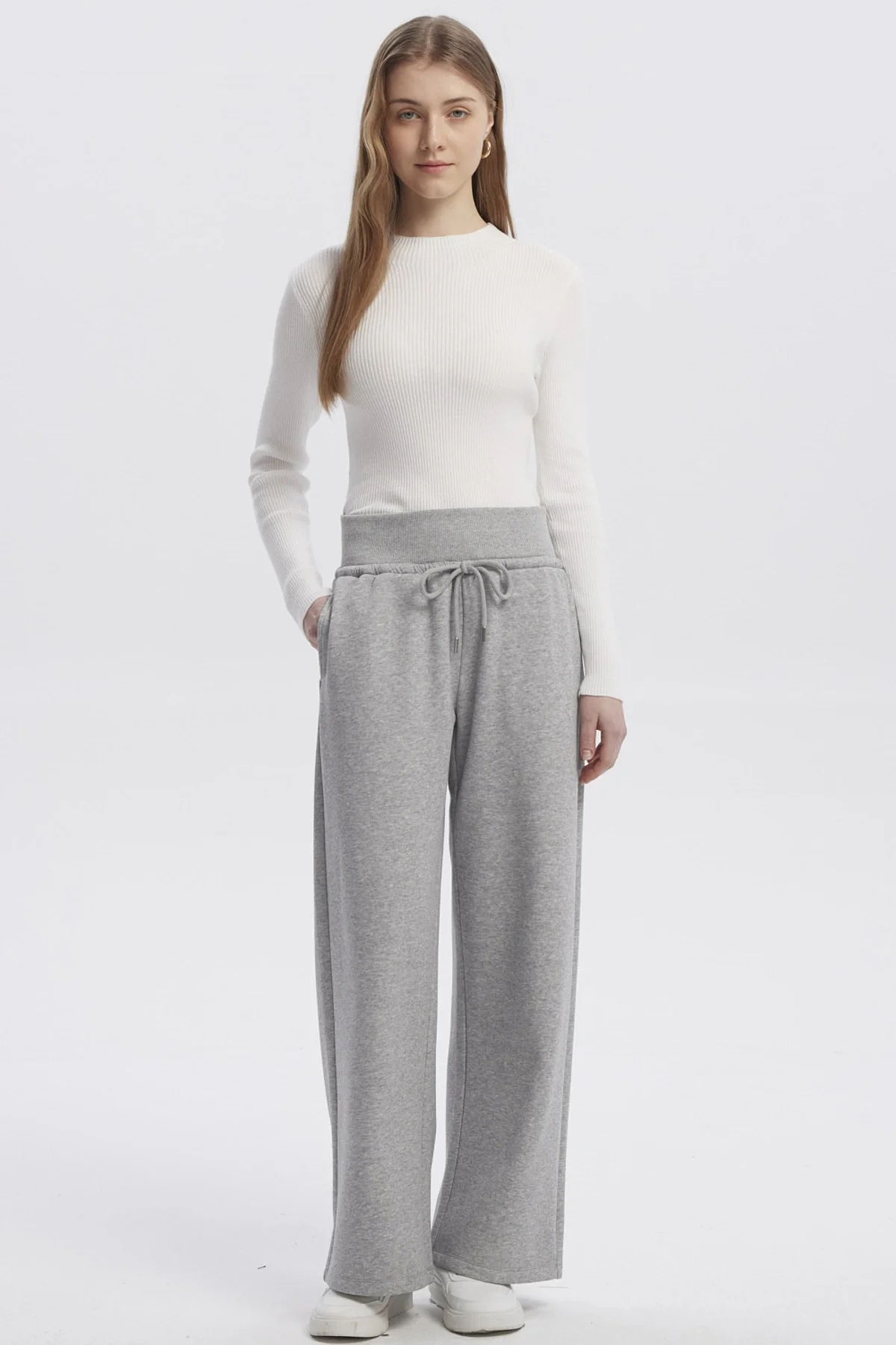 Pantalón Buzo Mujer Wide Leg Gris Melange - Image 4