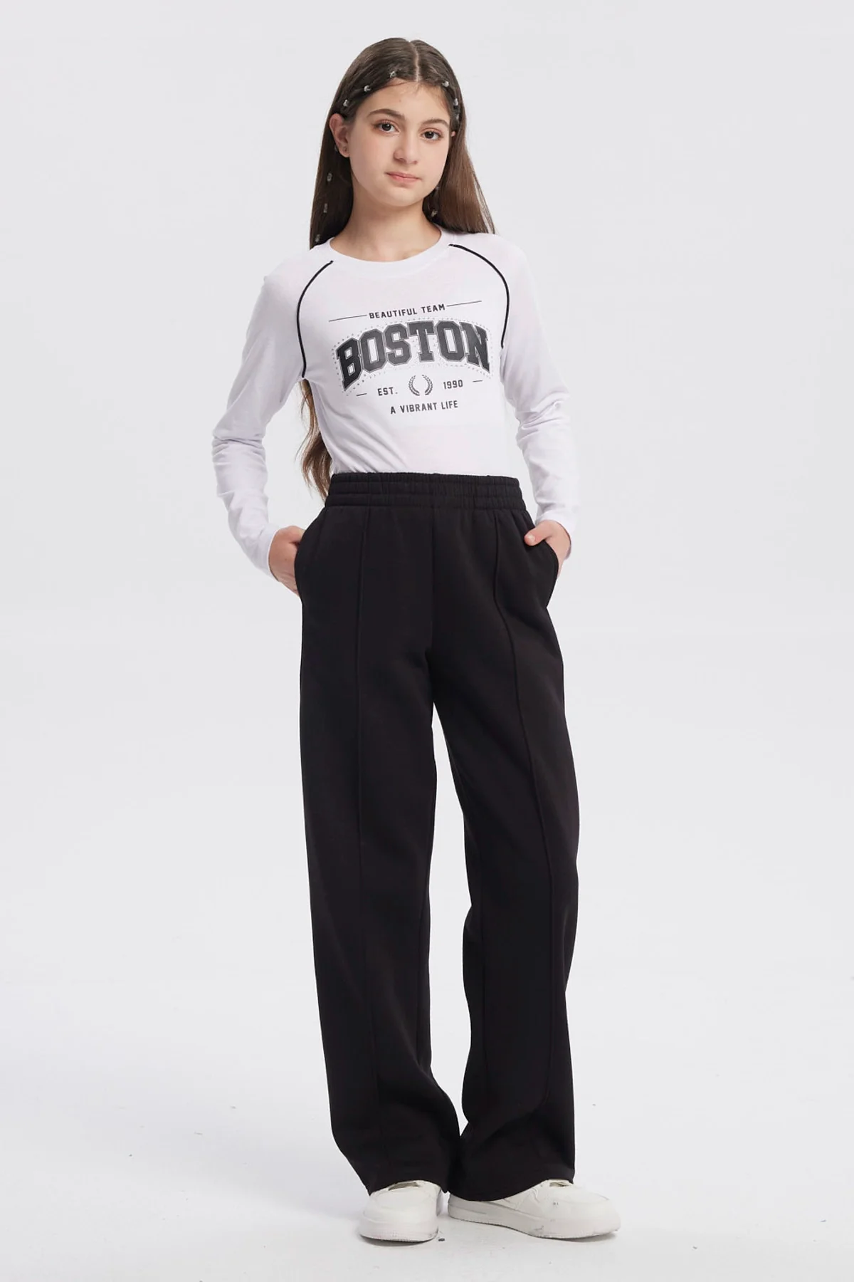 Pantalón Buzo Niña Wide Leg Negro - Image 4