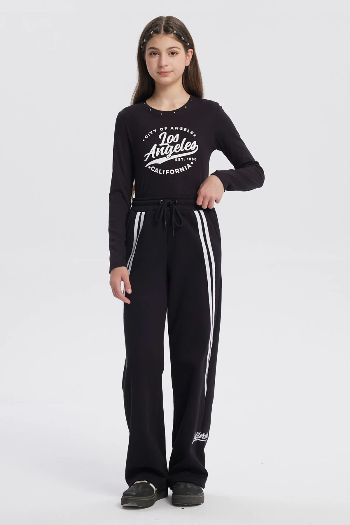 Pantalón Buzo Niña Wide Leg Teen Negro - Image 4