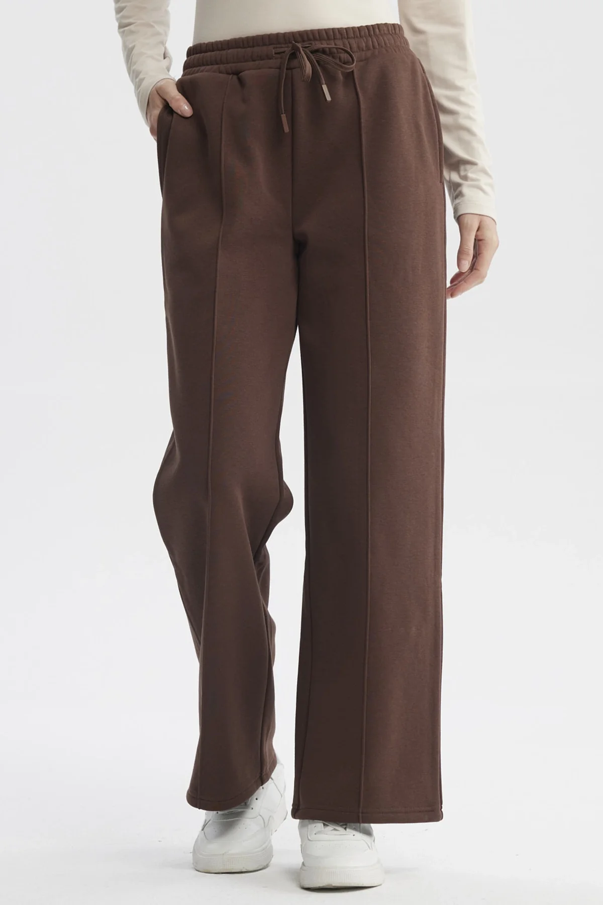 Pantalon De Buzo Mujer Wide Leg Cafe