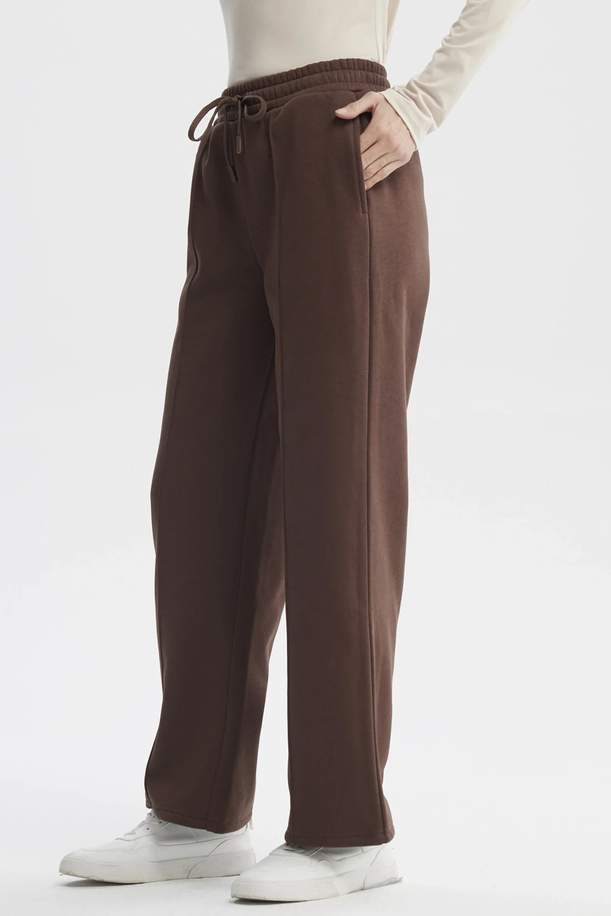 Pantalon De Buzo Mujer Wide Leg Cafe - Image 2