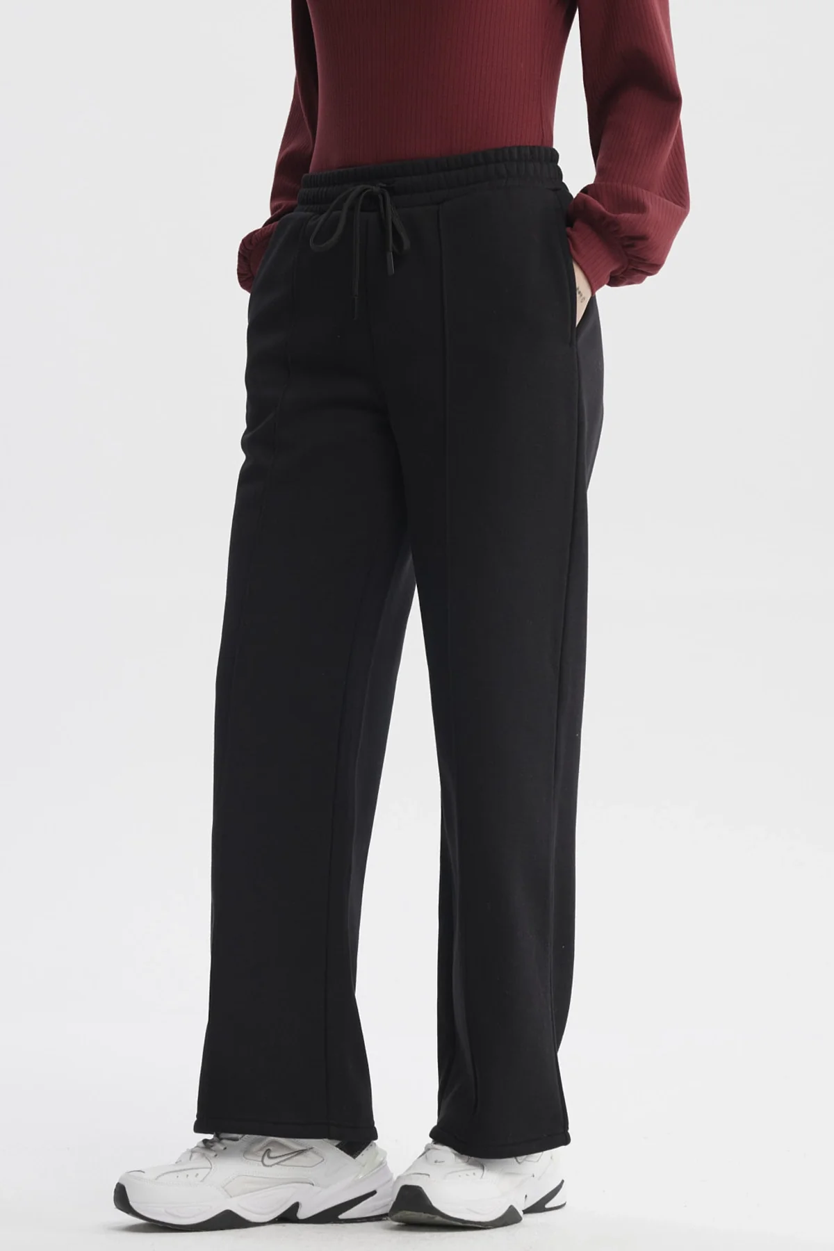 Pantalon De Buzo Mujer Wide Leg Negro - Image 2