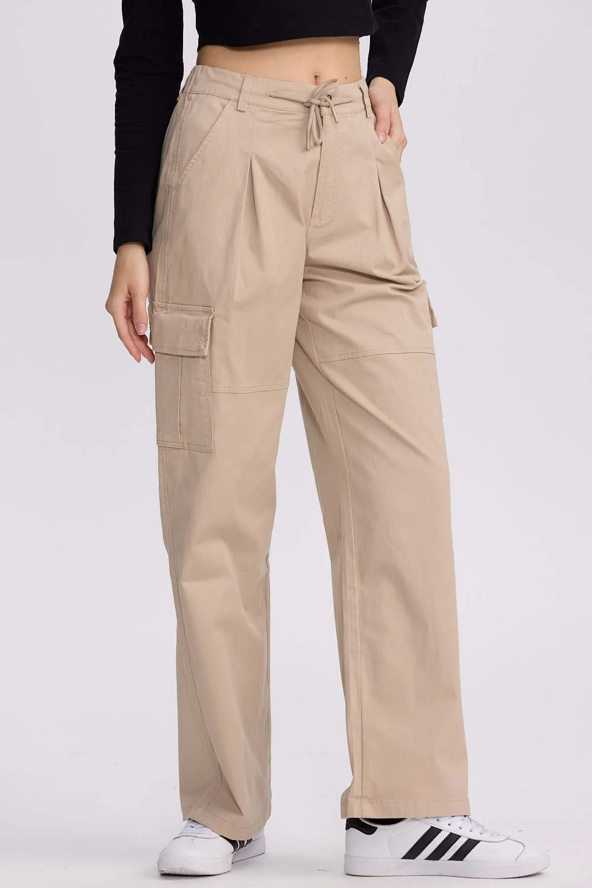 Pantalón Mujer Cargo Pinzas Beige