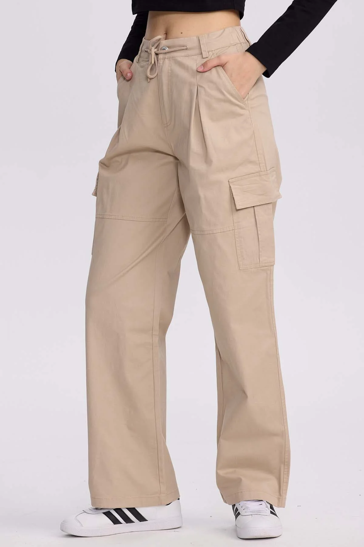 Pantalón Mujer Cargo Pinzas Beige - Image 2