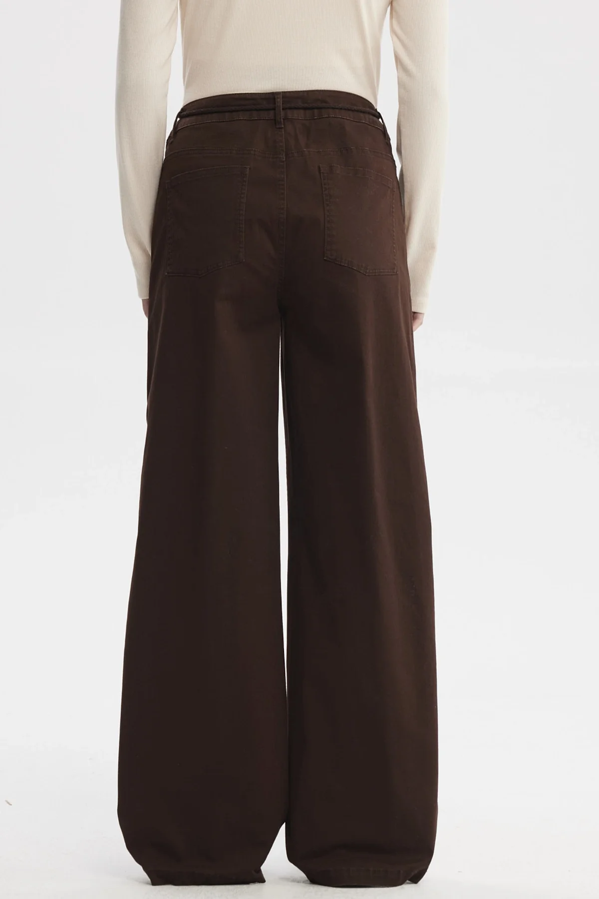 Pantalón Mujer Con Cordón Calce Recto Café Oscuro - Image 3