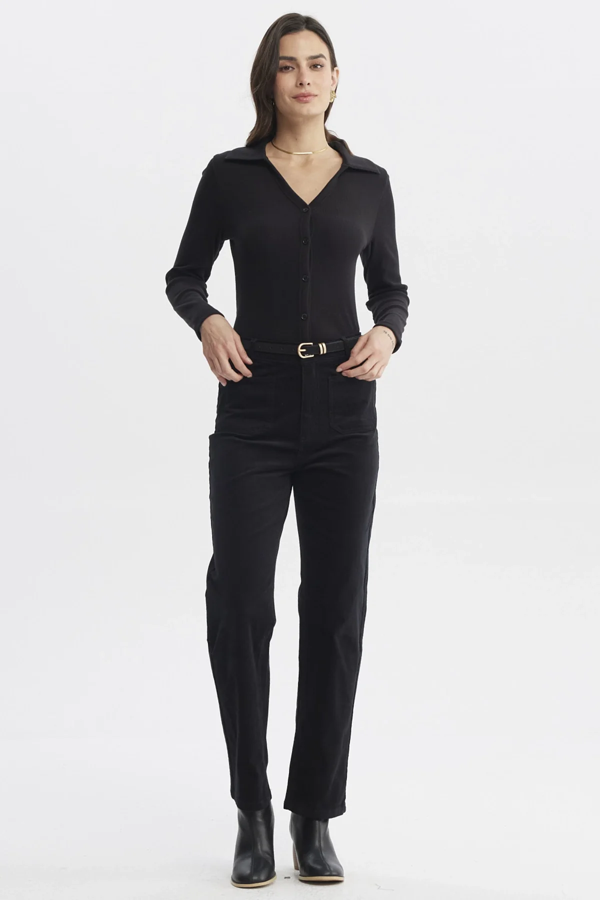 Pantalón Mujer Cotelé Calce Slim Negro - Image 4