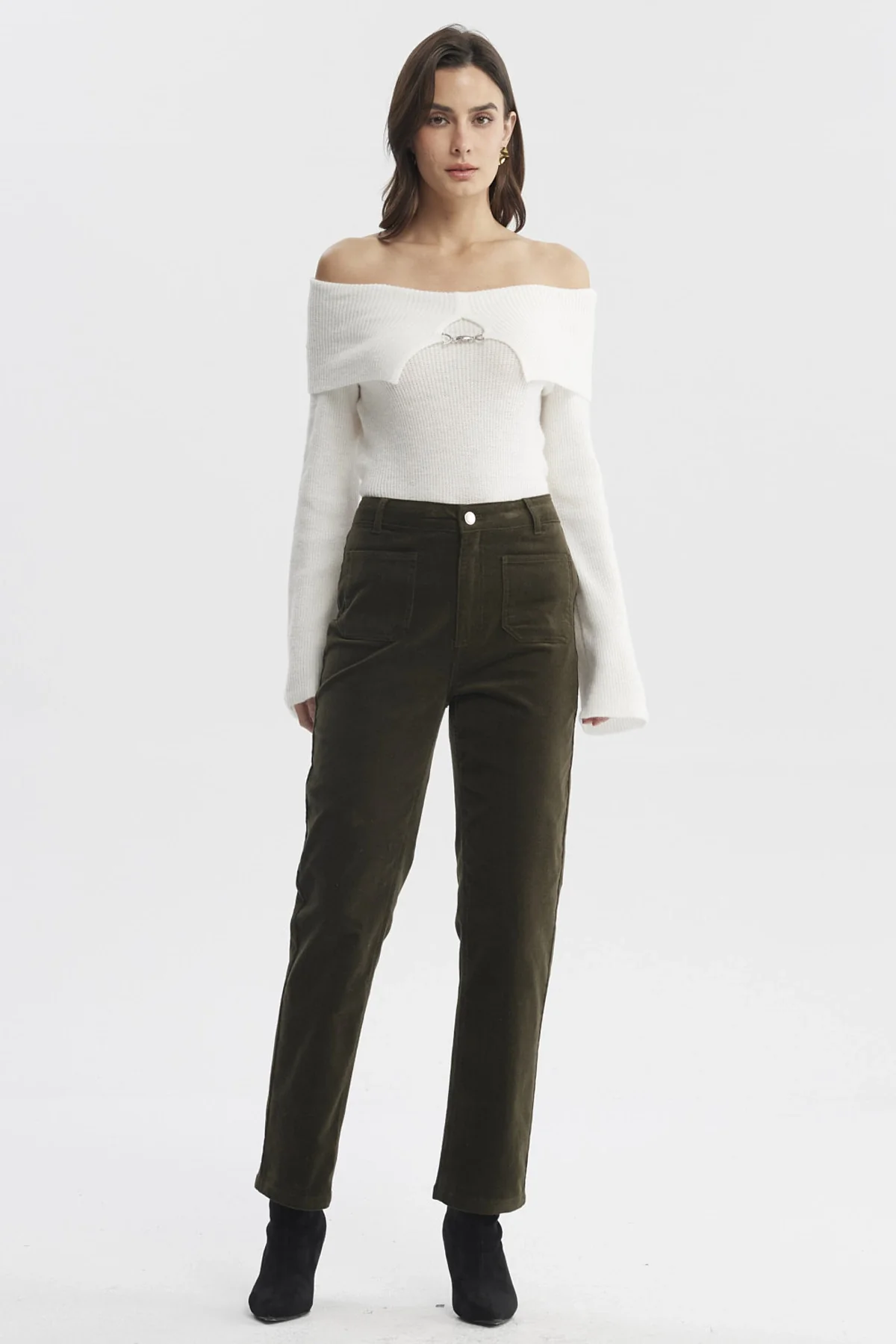 Pantalón Mujer Cotelé Calce Slim Verde - Image 4