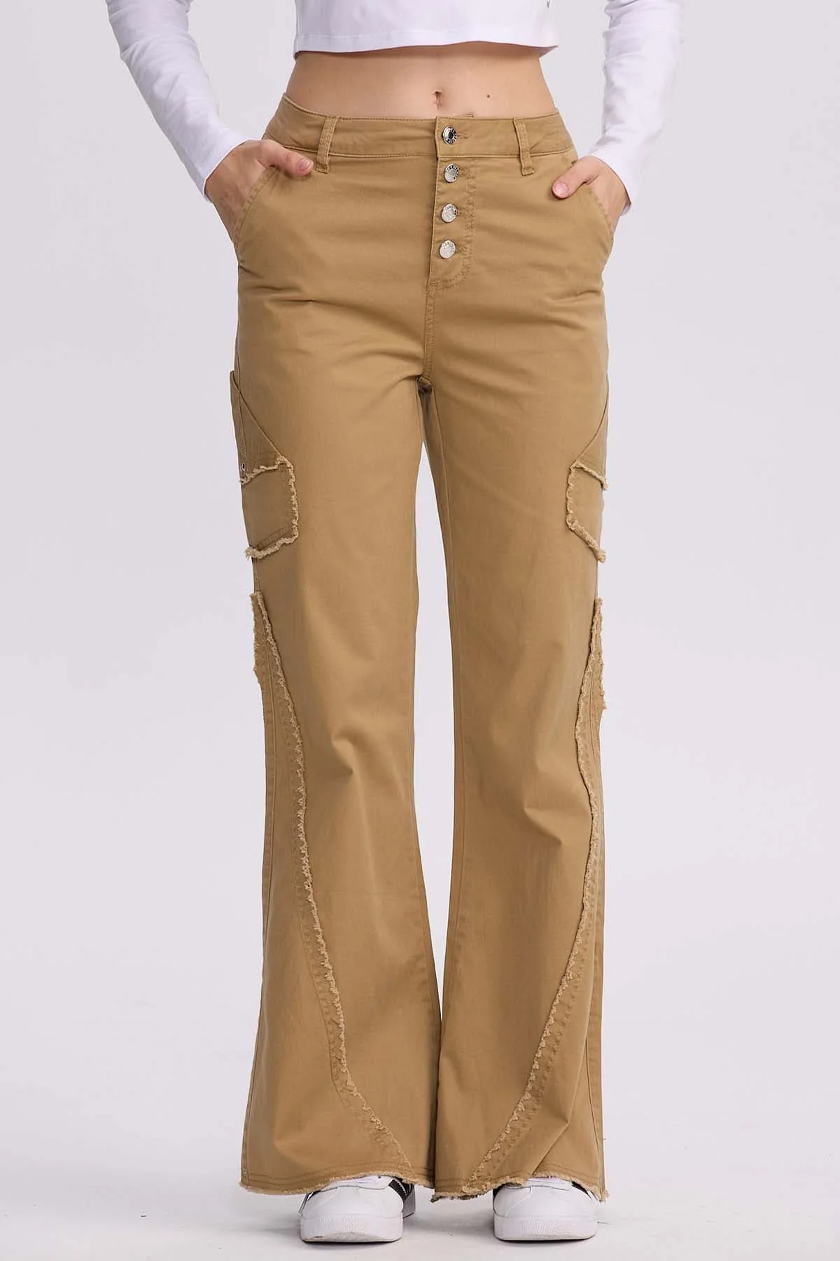 Pantalón Mujer Desflecado Camel