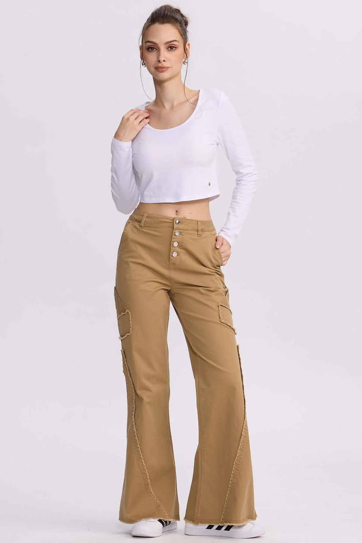 Pantalón Mujer Desflecado Camel - Image 4
