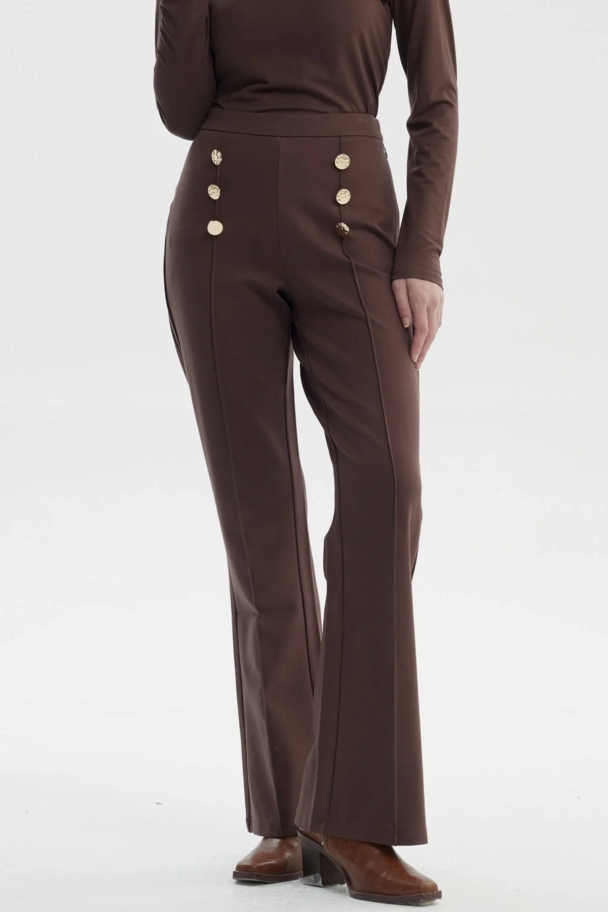 Pantalón Mujer Flare Café Claro