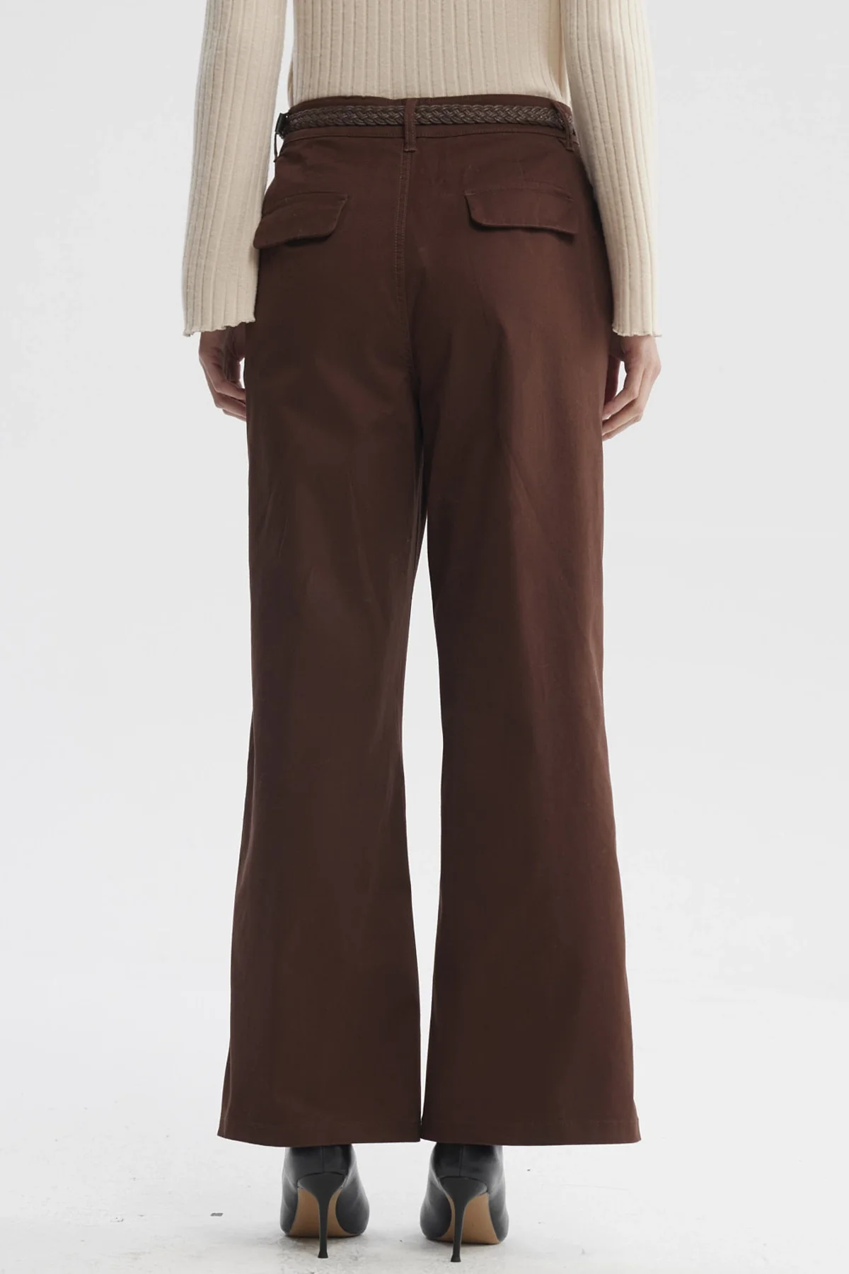 Pantalón Mujer Gabardina Con Cinturón Café Claro - Image 3