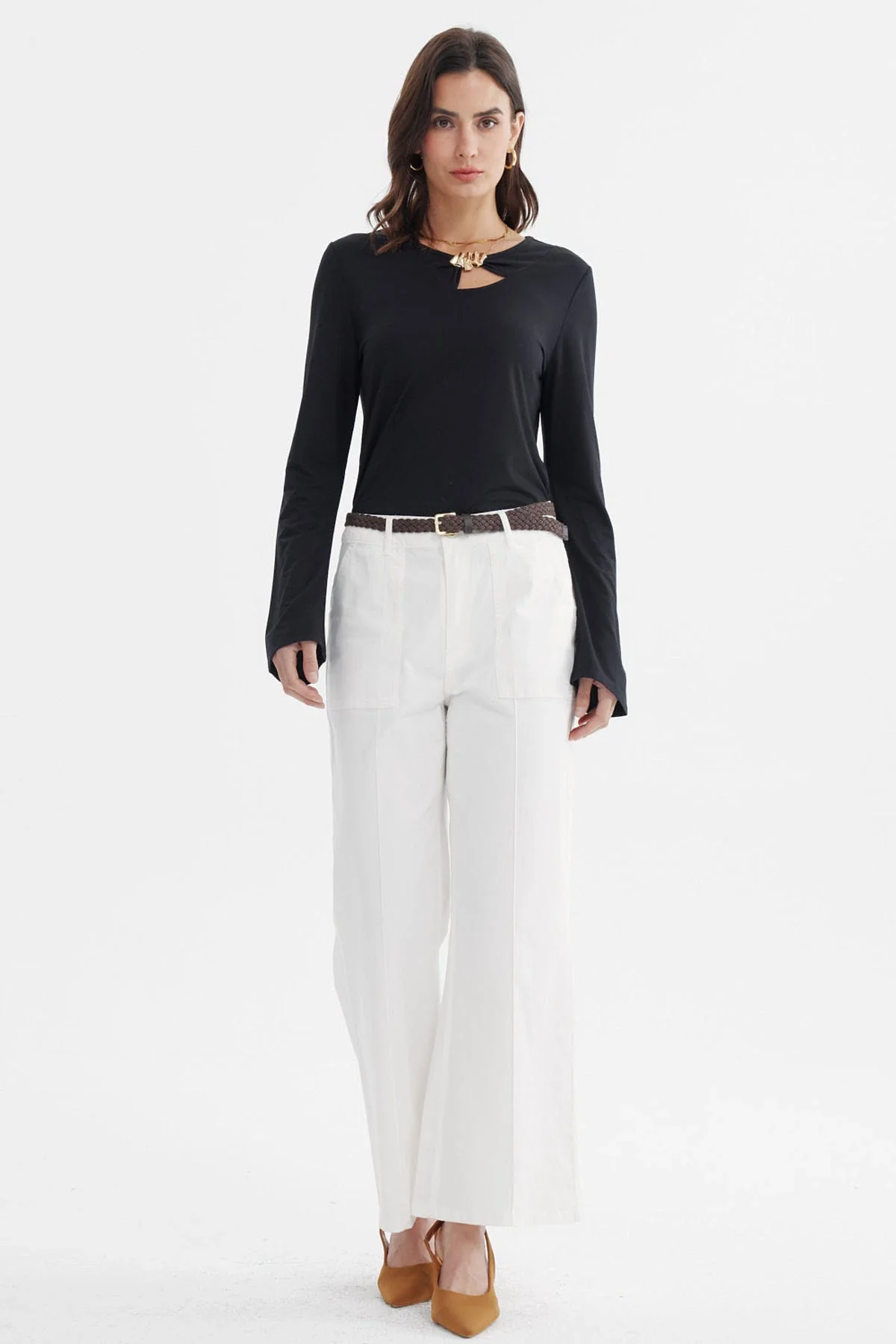 Pantalón Mujer Gabardina Con Cinturón Crudo - Image 4
