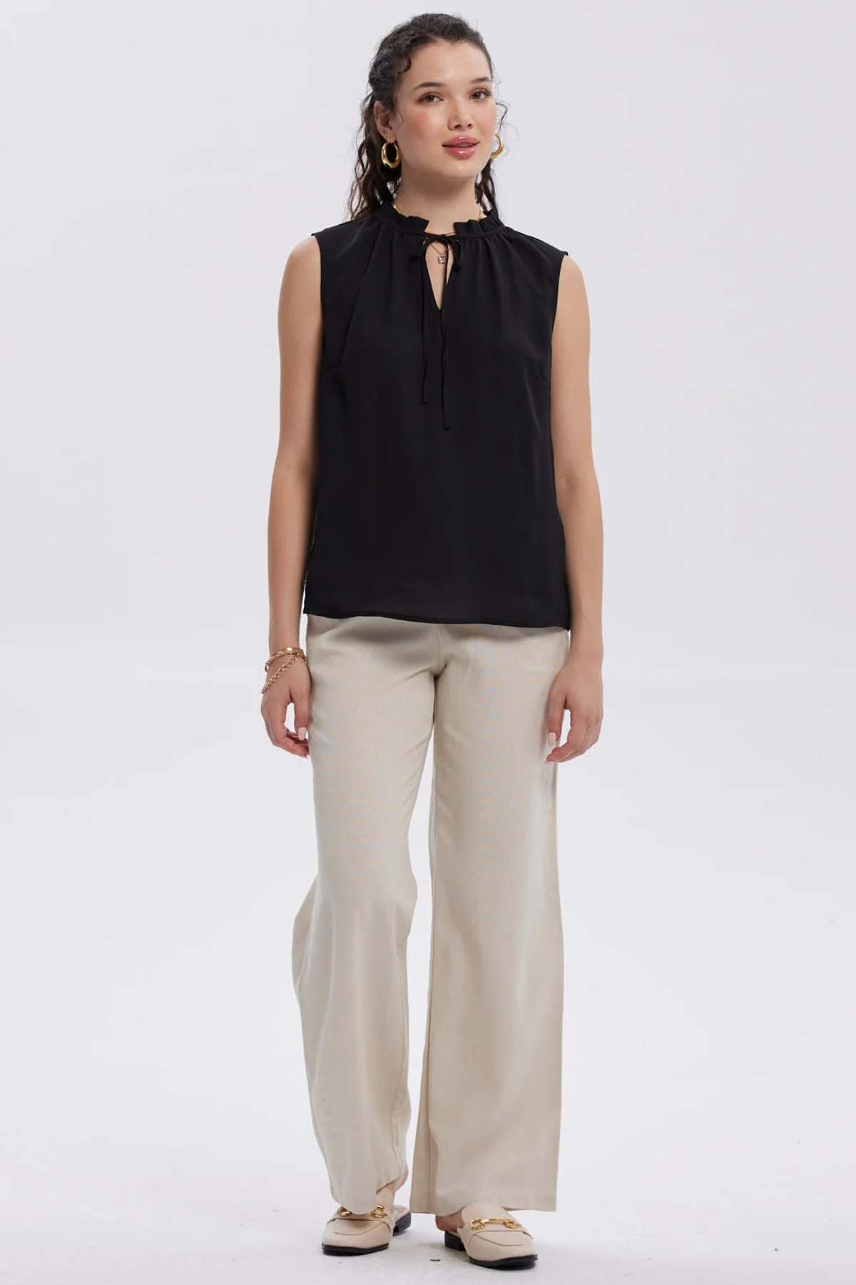 Pantalón Mujer Lino Amarra En Cintura Arena - Image 4