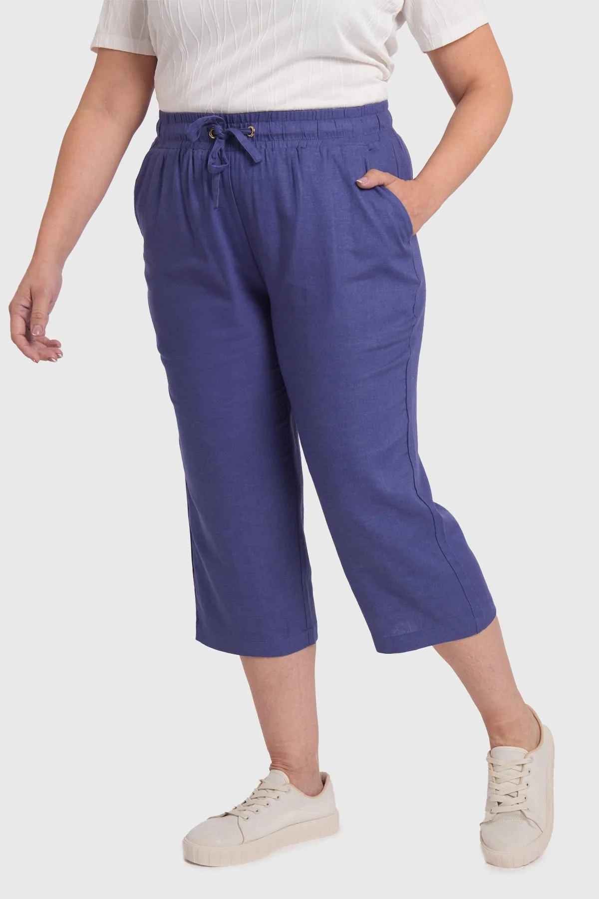 Pantalón Mujer Lino Azul