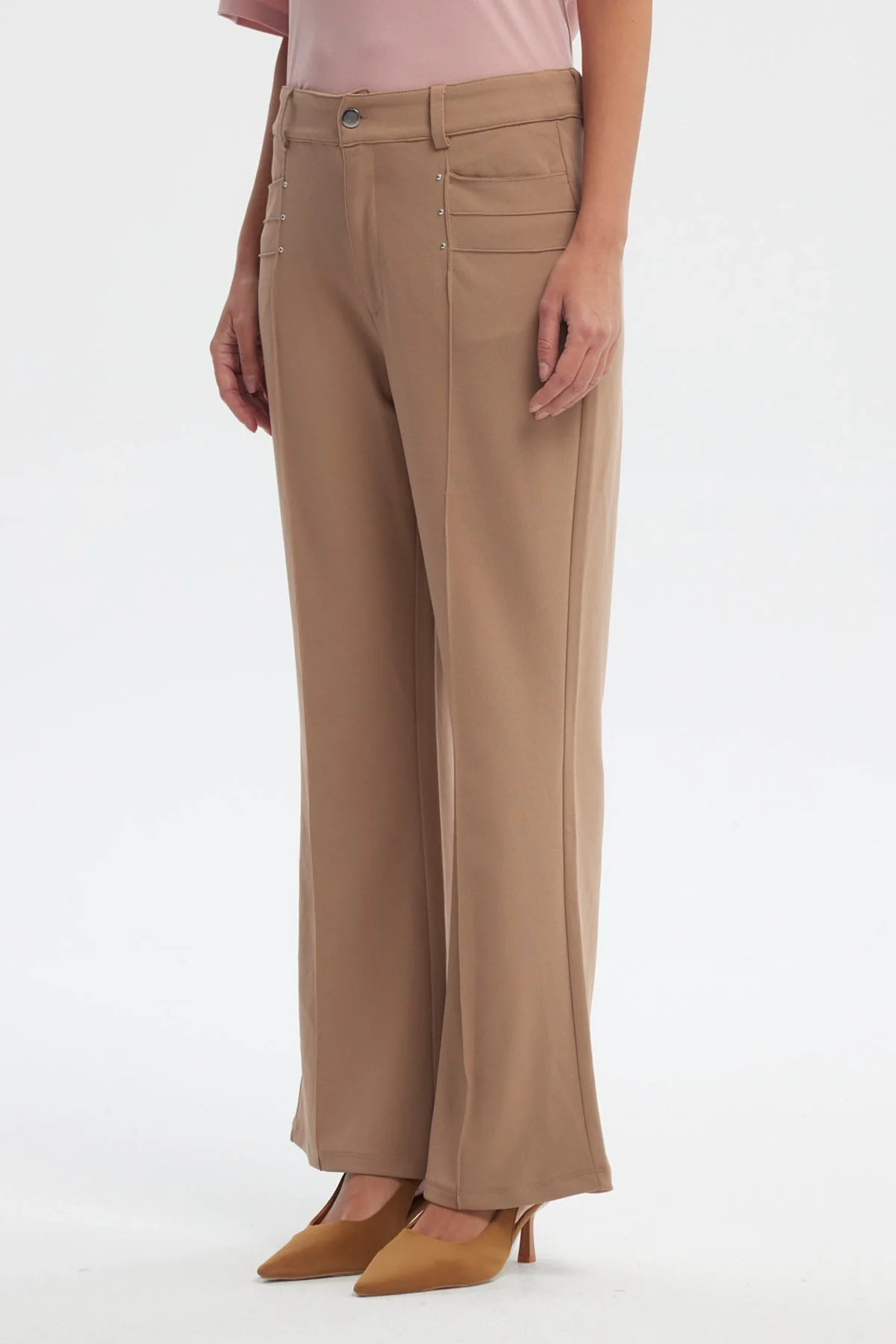 Pantalón Mujer Liso Largo Café Claro - Image 2