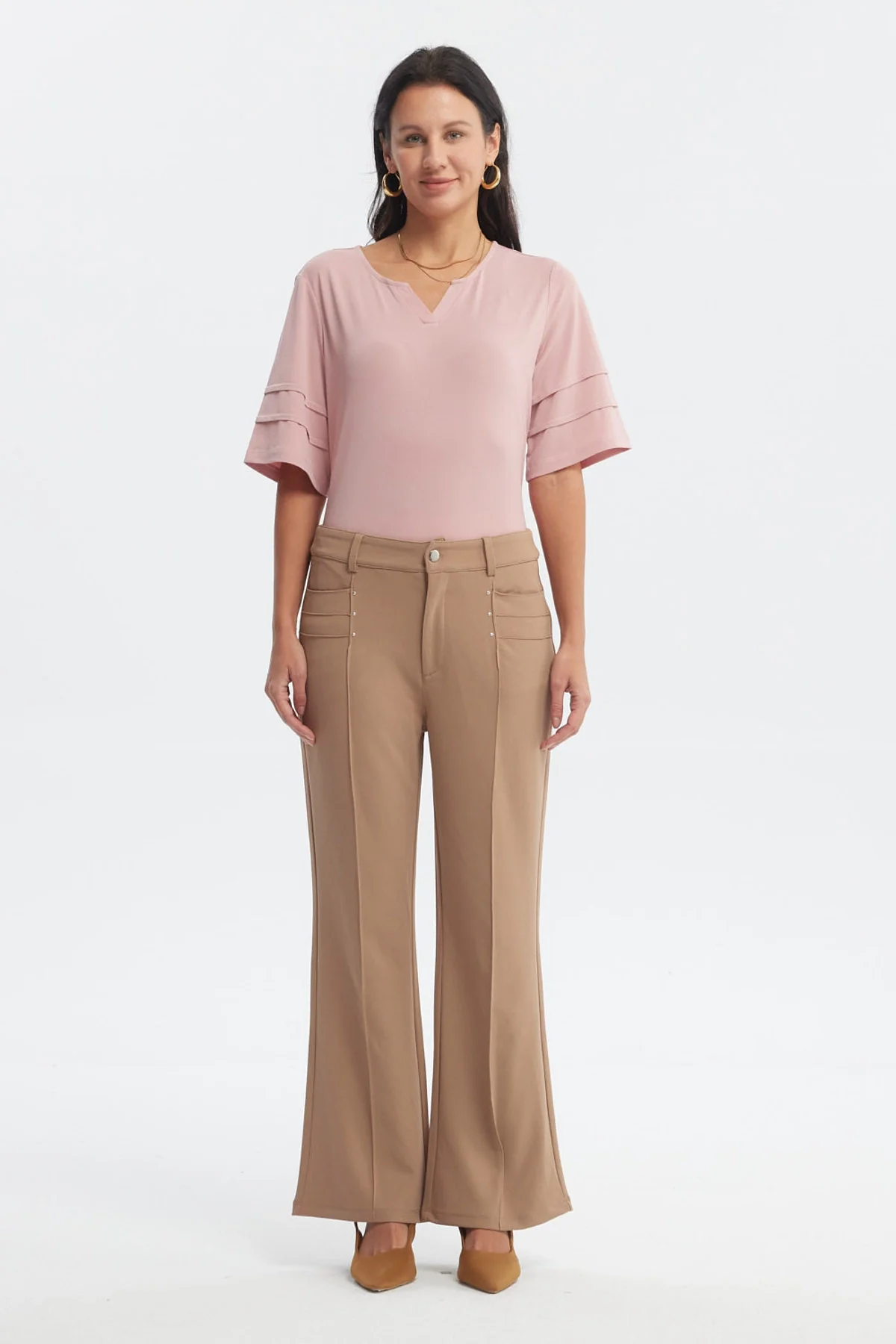 Pantalón Mujer Liso Largo Café Claro - Image 4