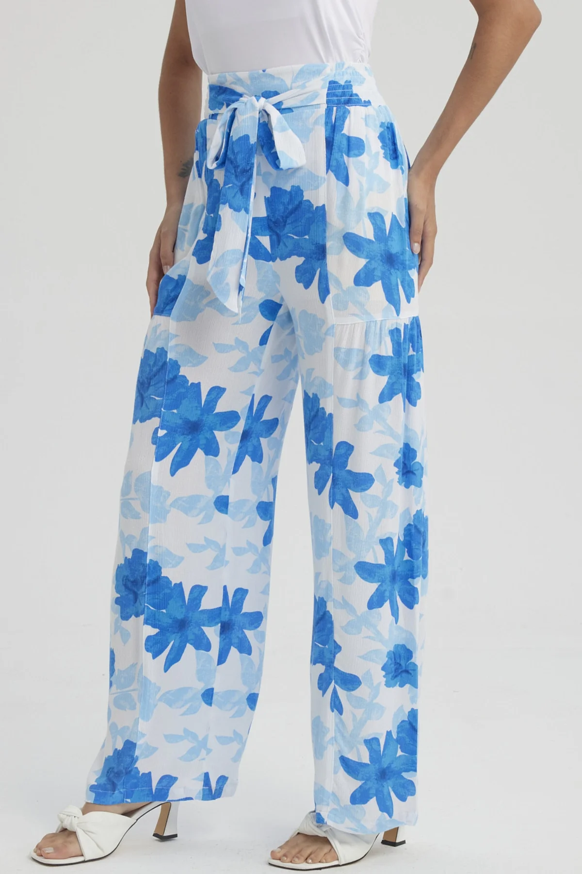 Pantalón Mujer Palazzo Pretina Elástica Azulino - Image 2