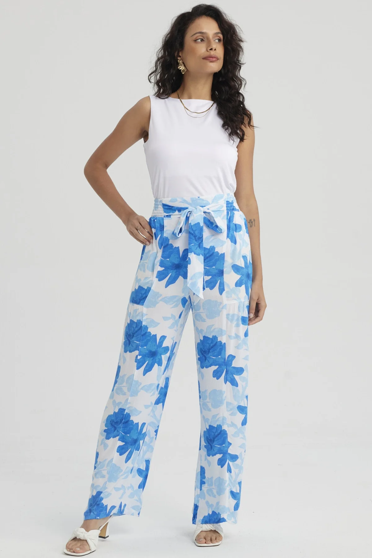 Pantalón Mujer Palazzo Pretina Elástica Azulino - Image 4