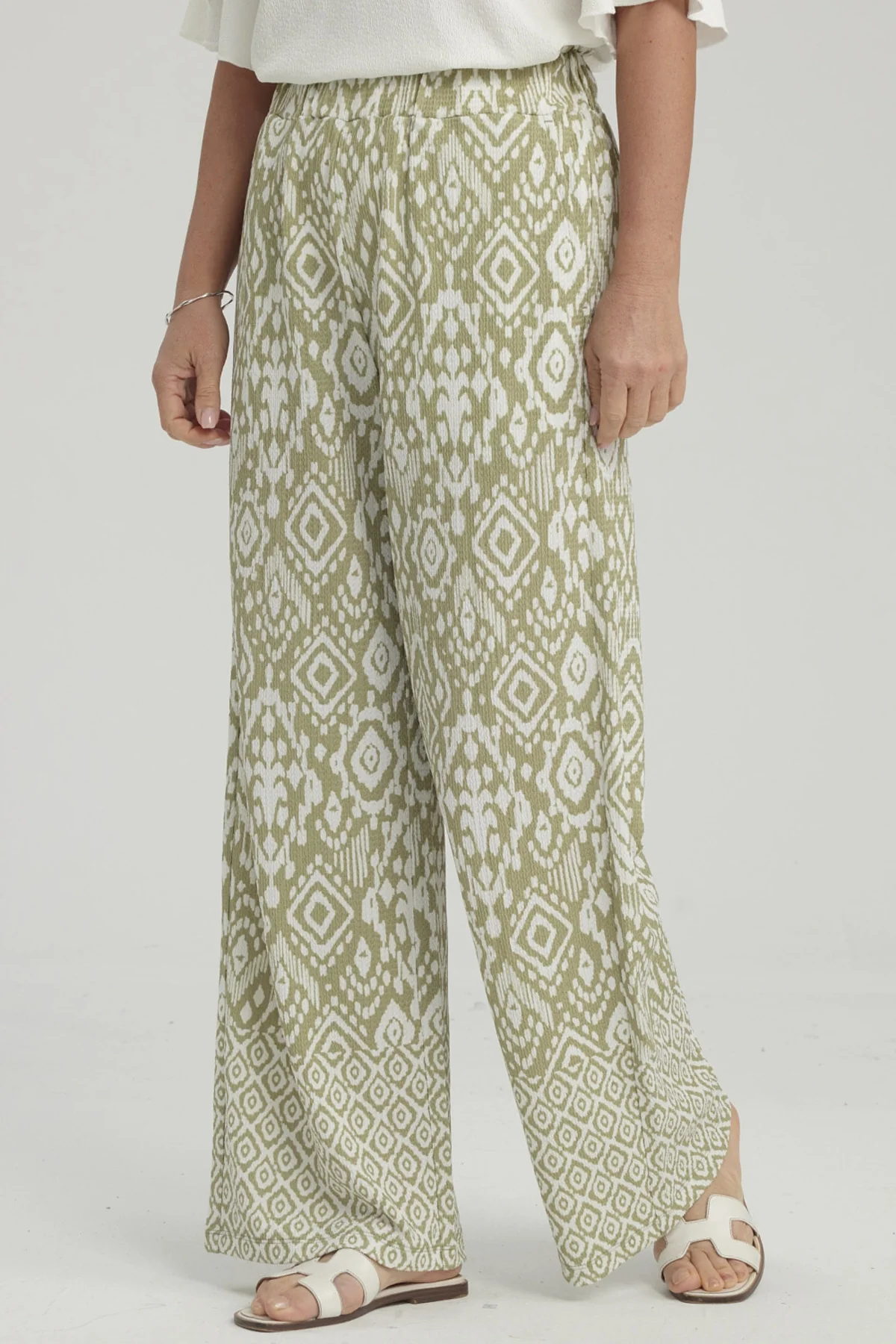 Pantalón Mujer Palazzo Pretina Elasticada Verde Claro - Image 2