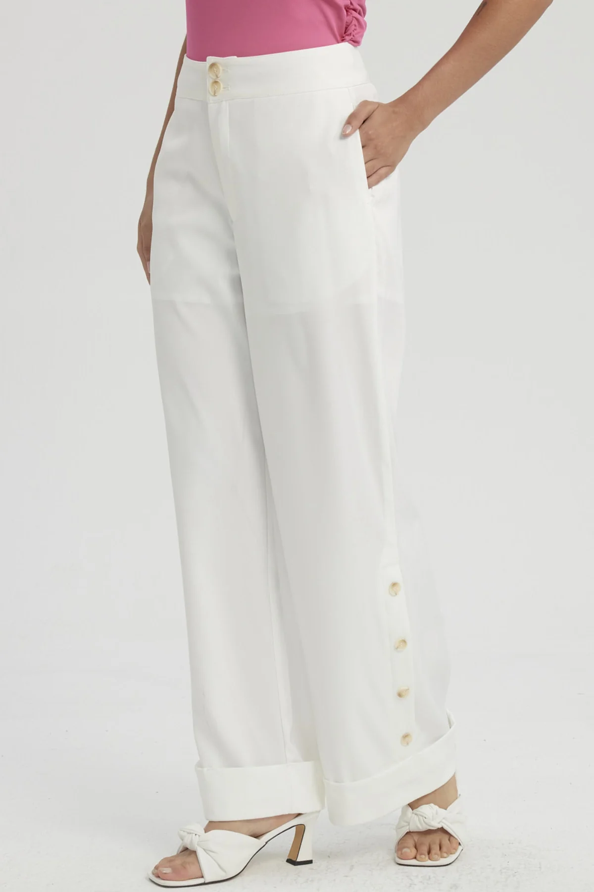 Pantalón Mujer Sastrero Aplicación Botón Costado Crudo - Image 2
