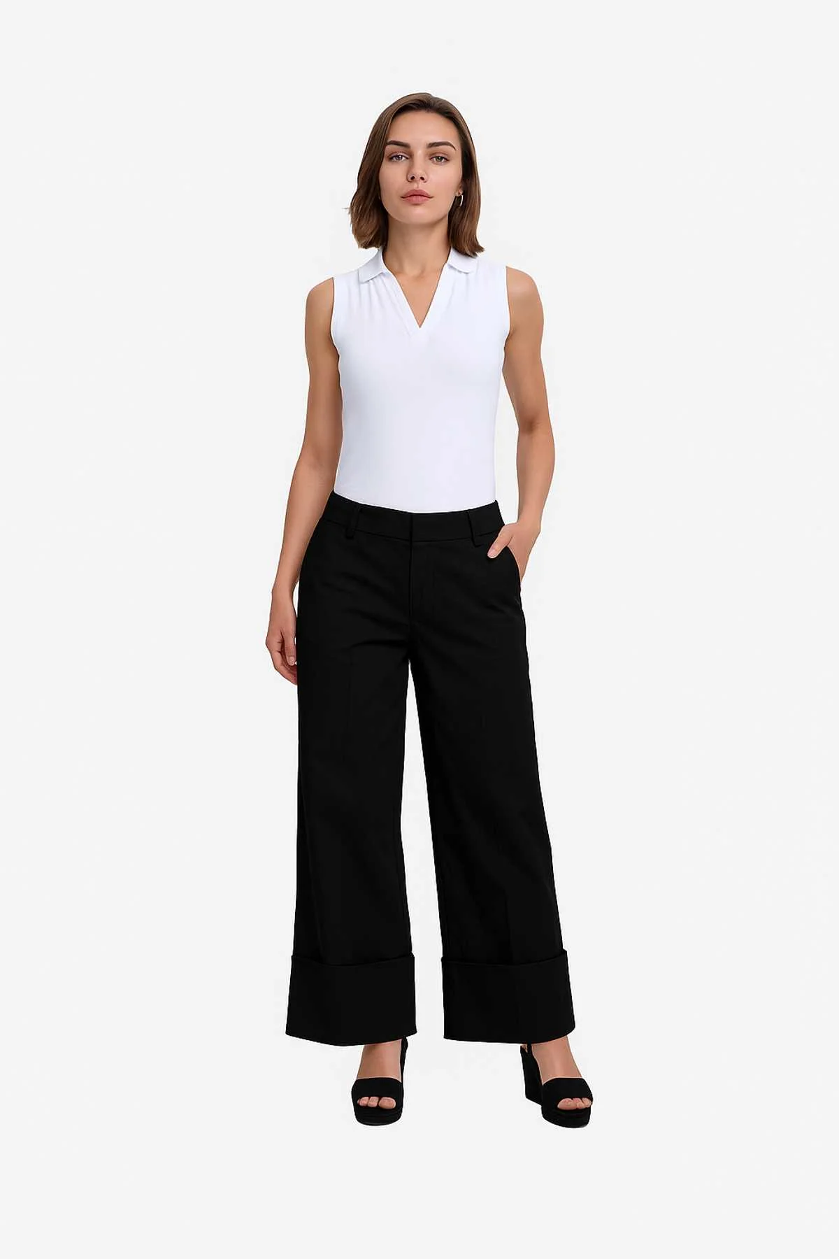 Pantalón Mujer Sastrero Basta Ancha Negro - Image 3