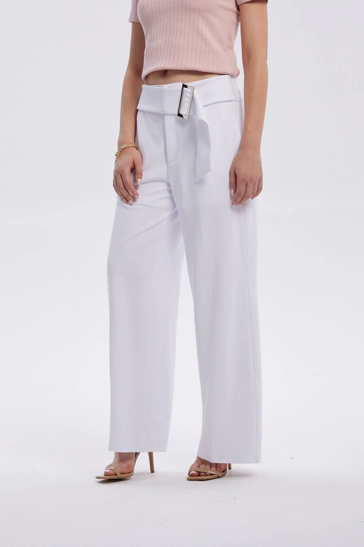 Pantalón Mujer Sastrero Con Cinturón Blanco - Image 2