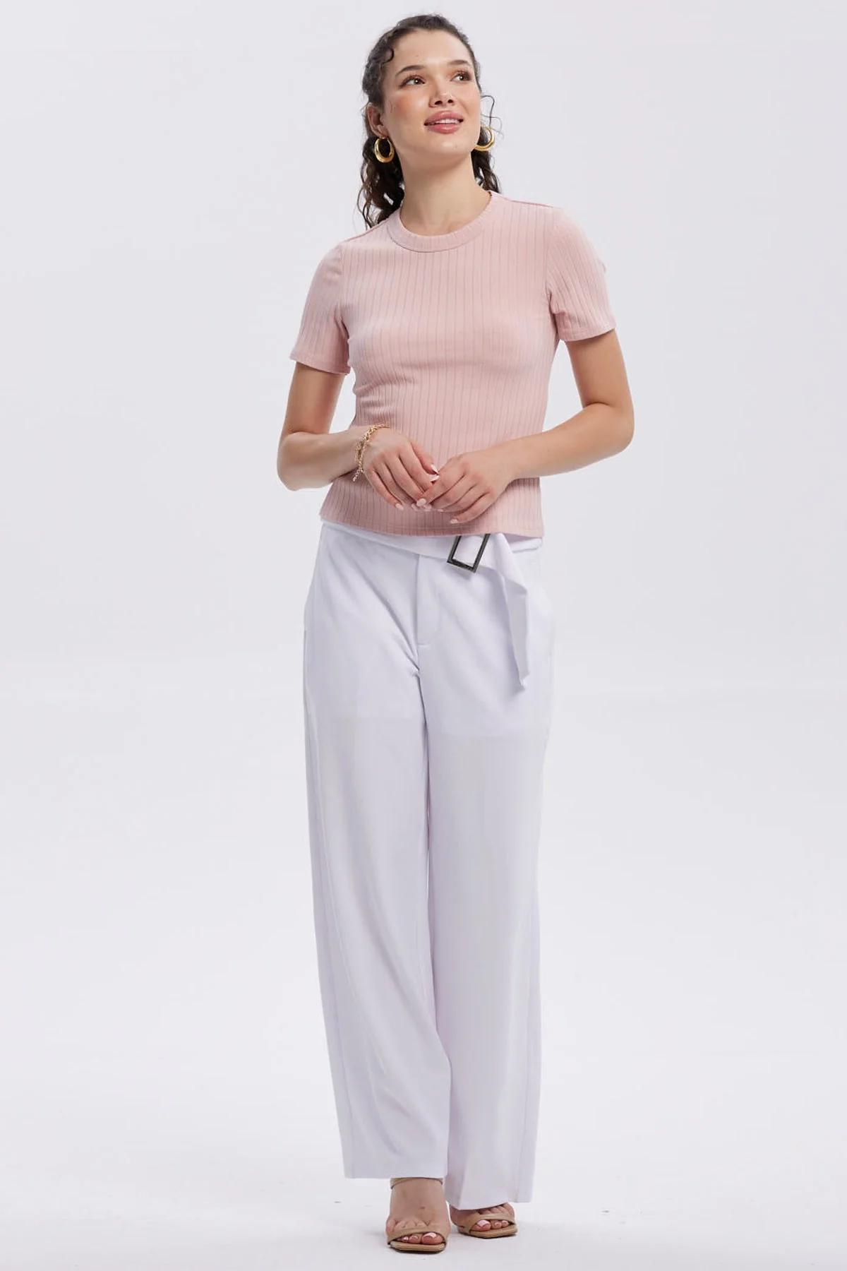 Pantalón Mujer Sastrero Con Cinturón Blanco - Image 4