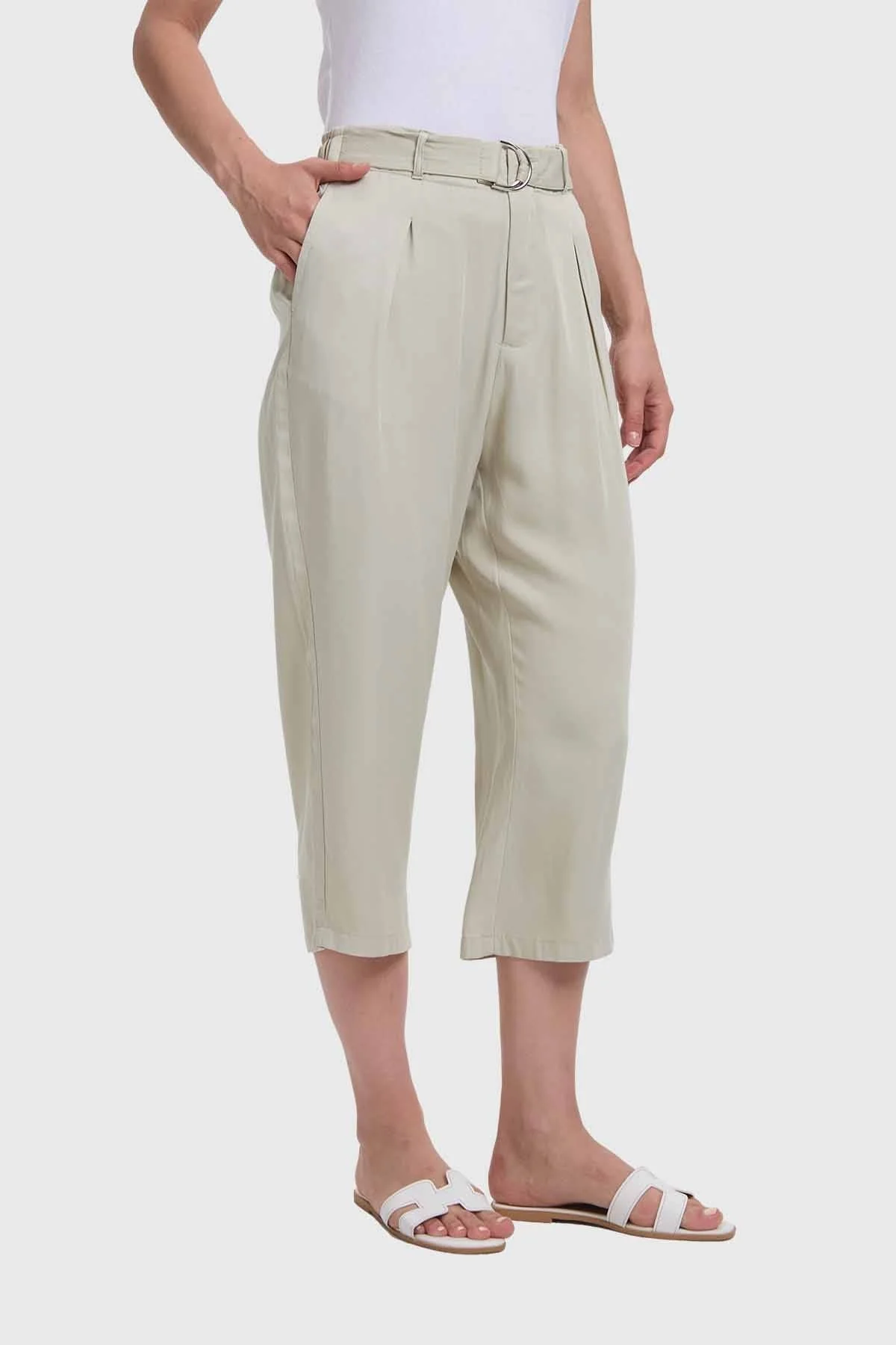 Pantalón Mujer Sastrero Con Cinturón Caqui - Image 2