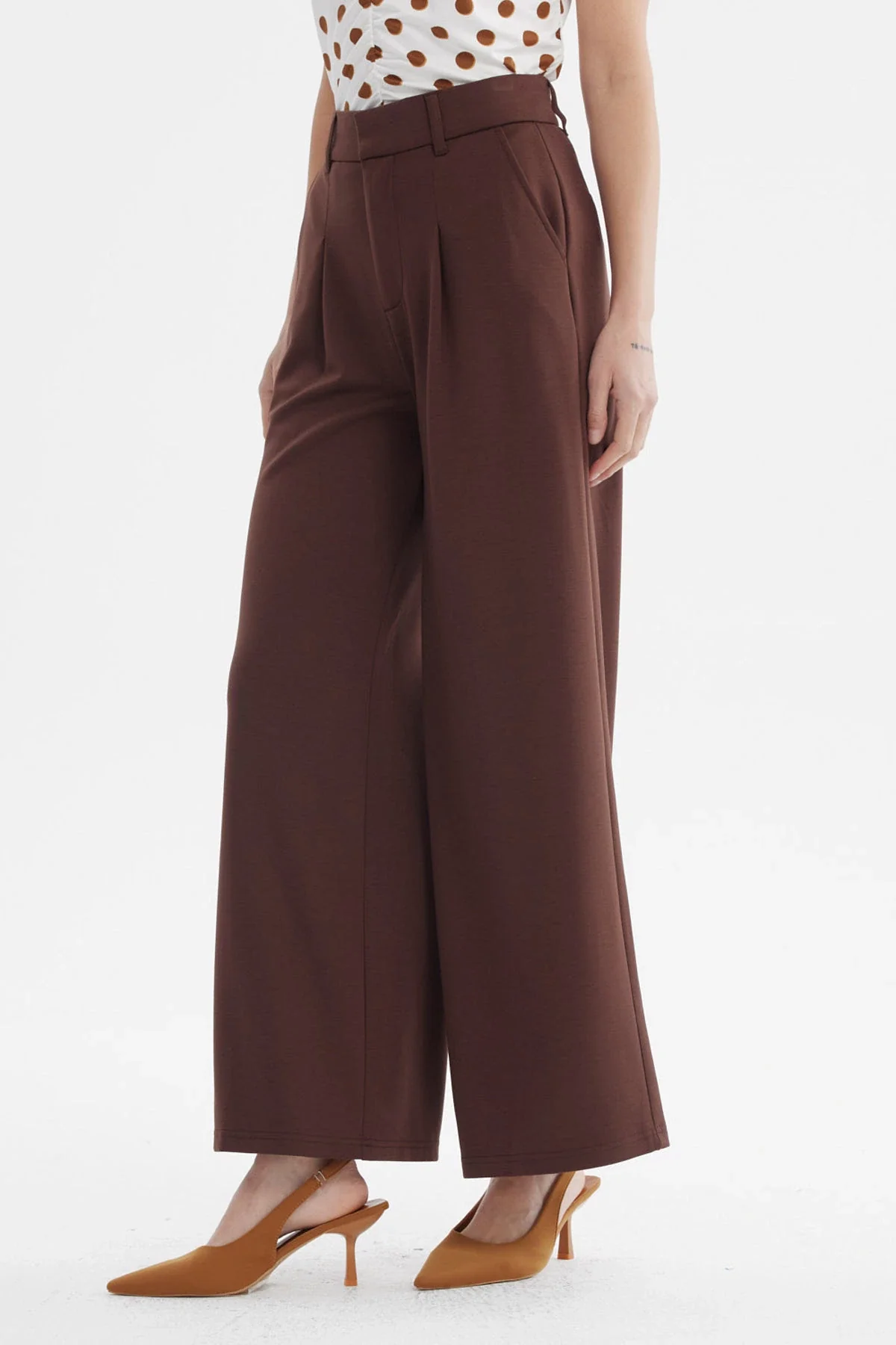 Pantalón Mujer Sastrero Pinza Delantero Chocolate - Image 2