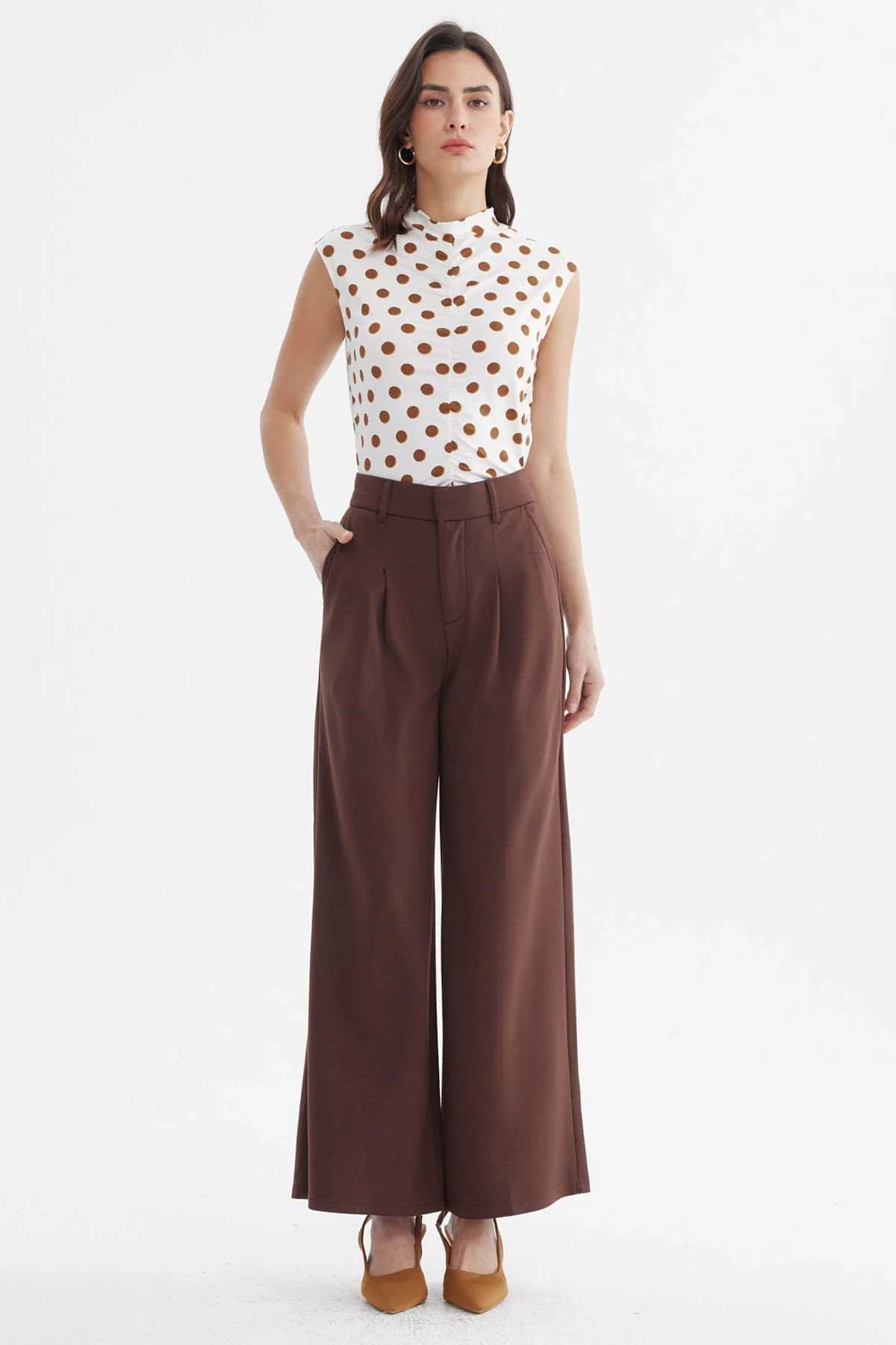 Pantalón Mujer Sastrero Pinza Delantero Chocolate - Image 4