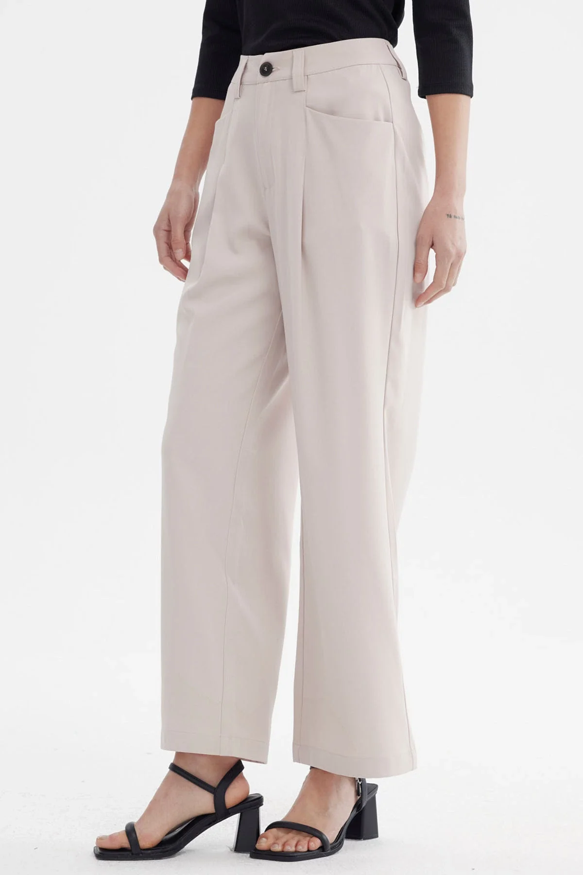 Pantalón Mujer Sastrero Pretina Botón Beige - Image 2