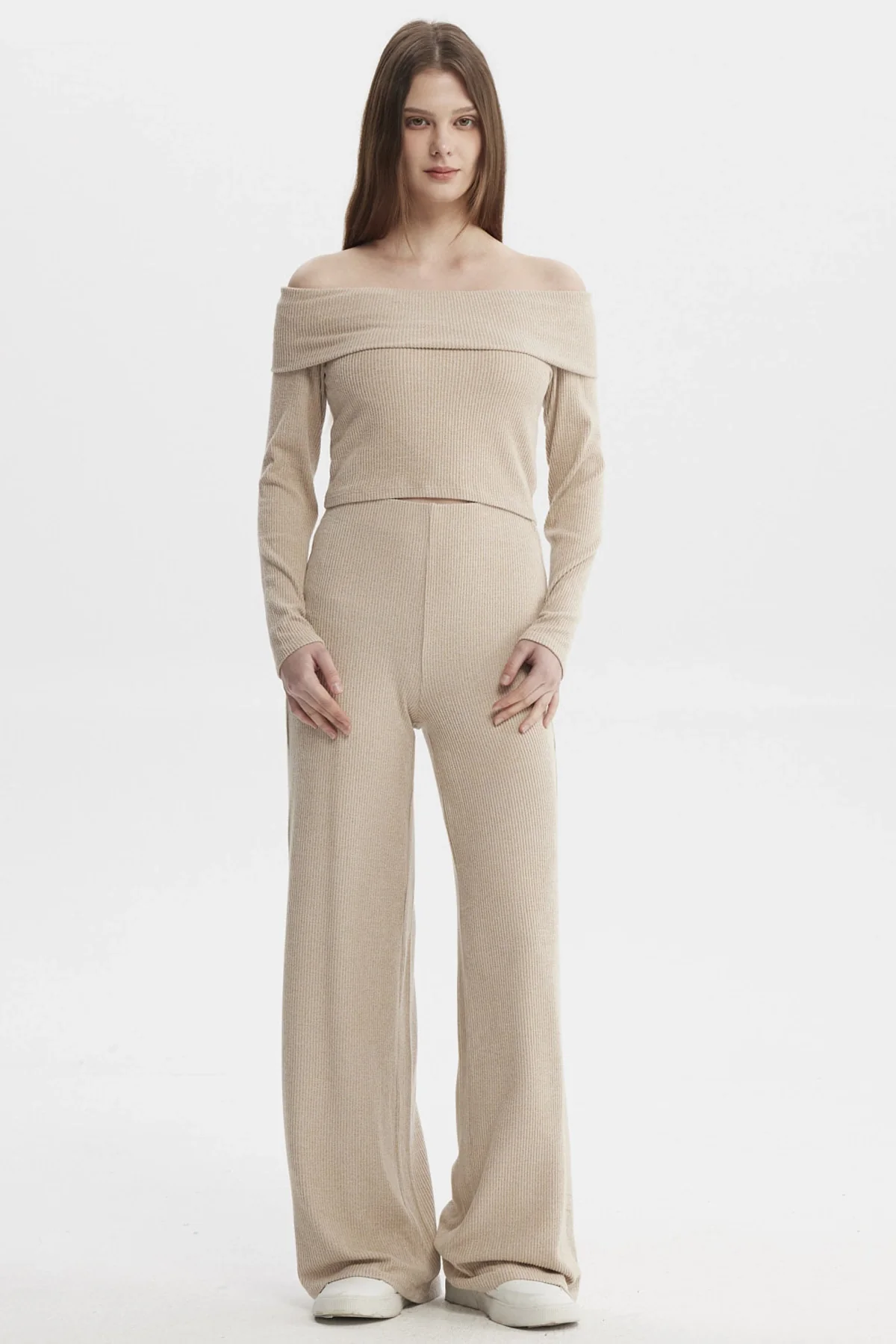 Pantalón Mujer Wide Leg Beige - Image 4