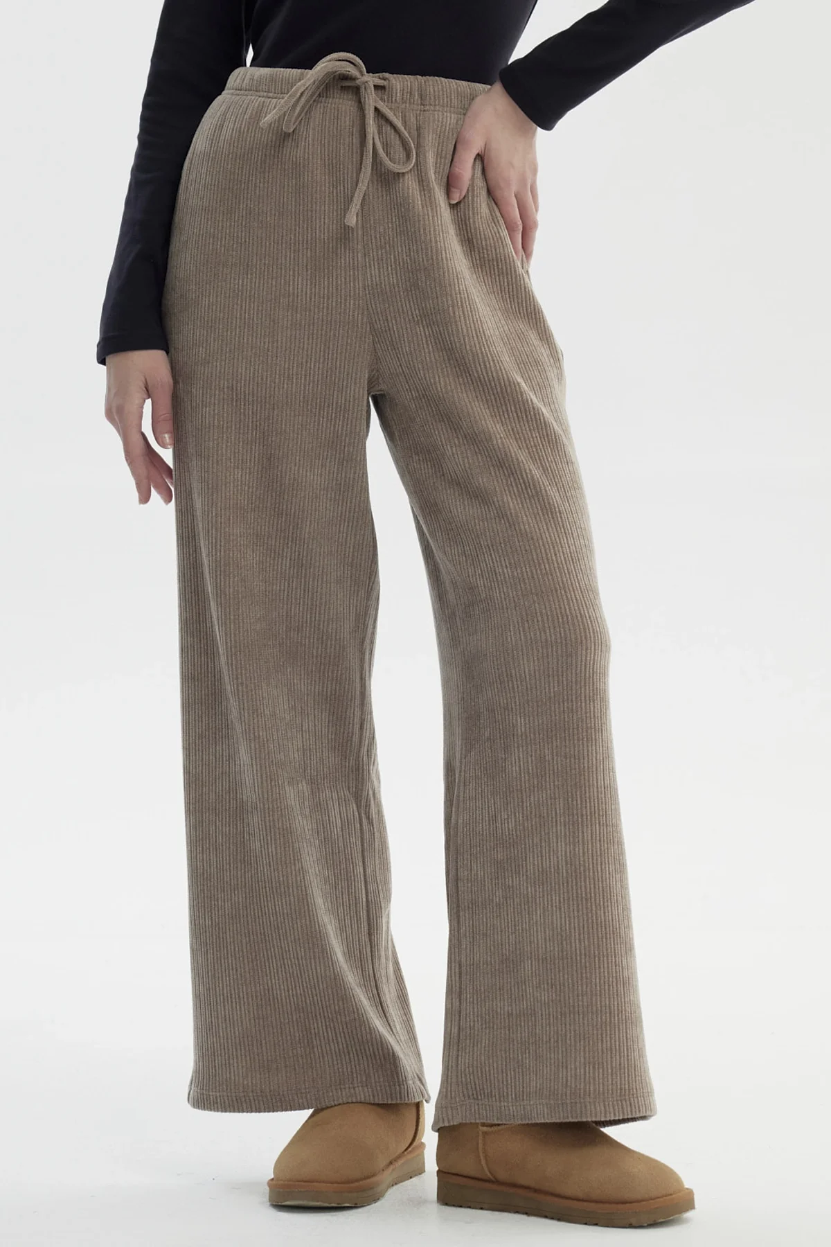 Pantalón Mujer Wide Leg Gris Taupe