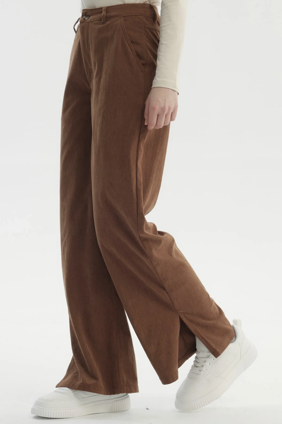 Pantalón Mujer Wide Leg Cotelé Camel - Image 2