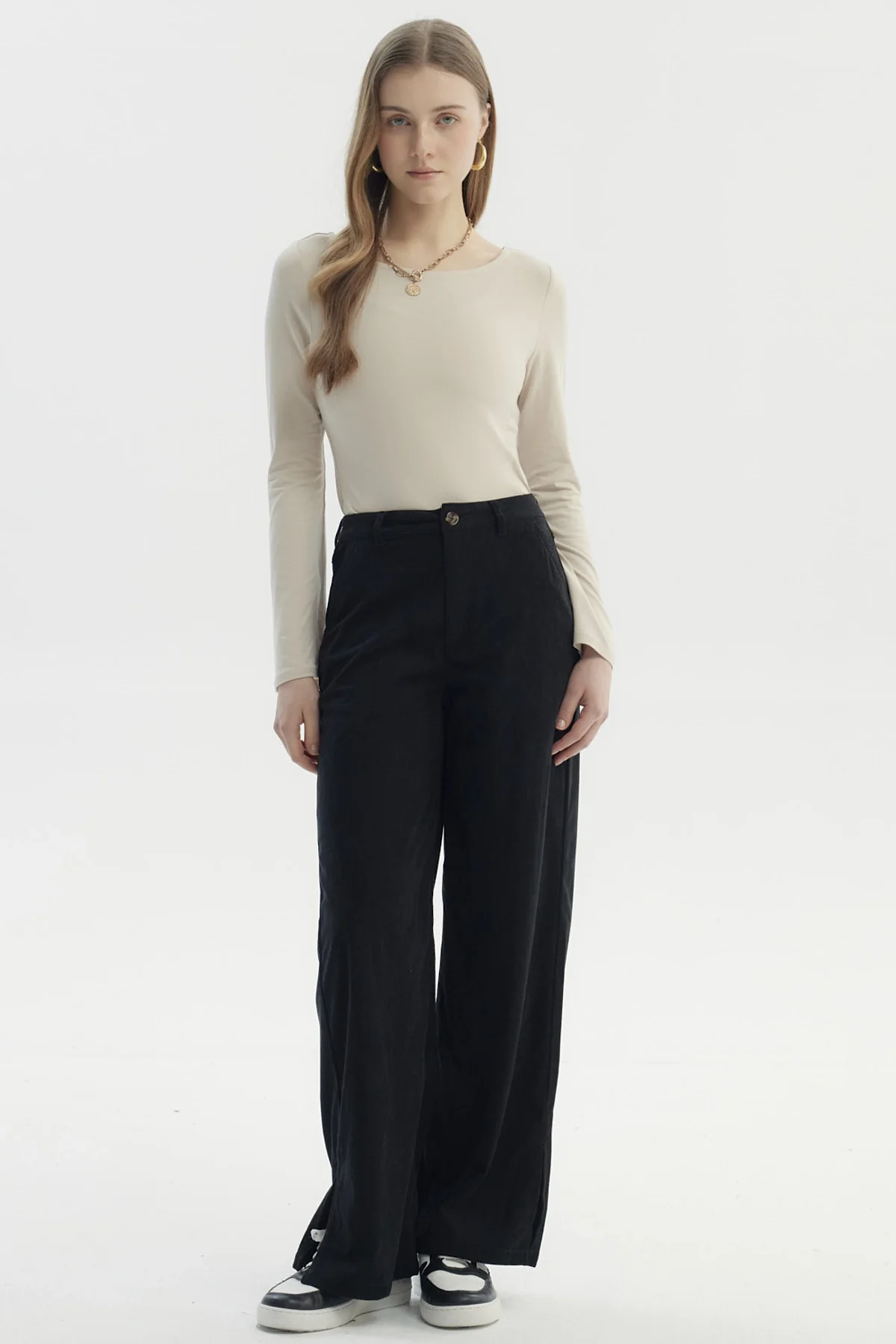 Pantalón Mujer Wide Leg Cotelé Negro - Image 4