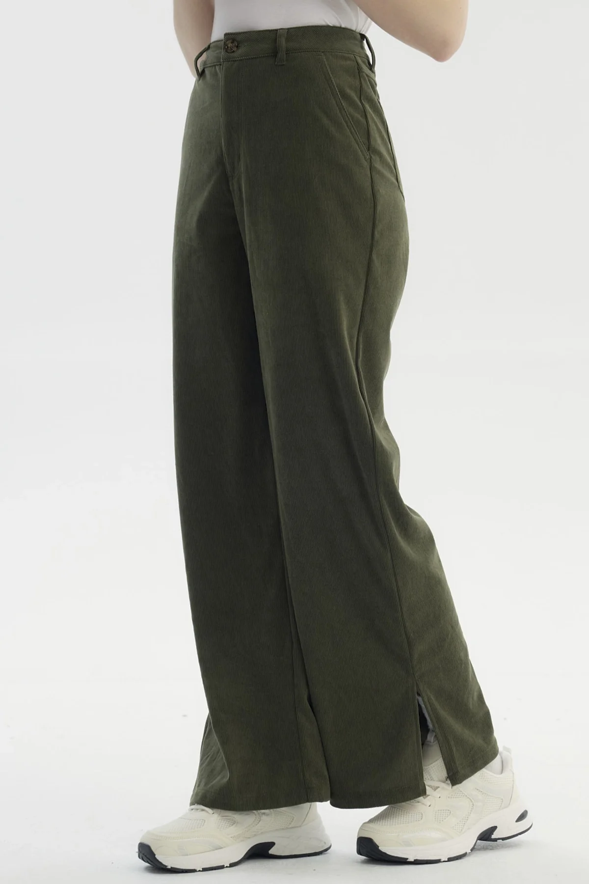 Pantalón Mujer Wide Leg Cotelé Verde Militar - Image 2